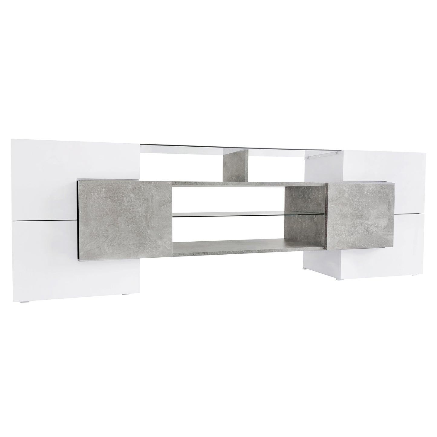 Elegant Grey TV Stand with LED Lights and Glass Shelves for TVs Up to 80 Inches