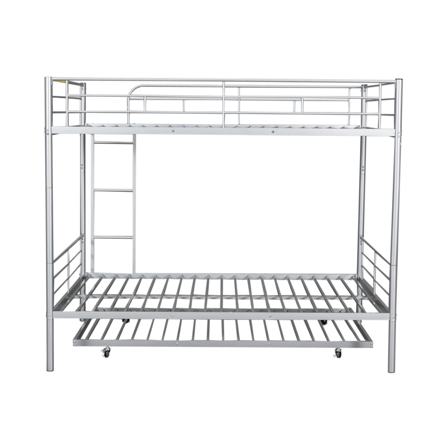 Silver Metal Full Over Full Bunk Bed Set with Trundle