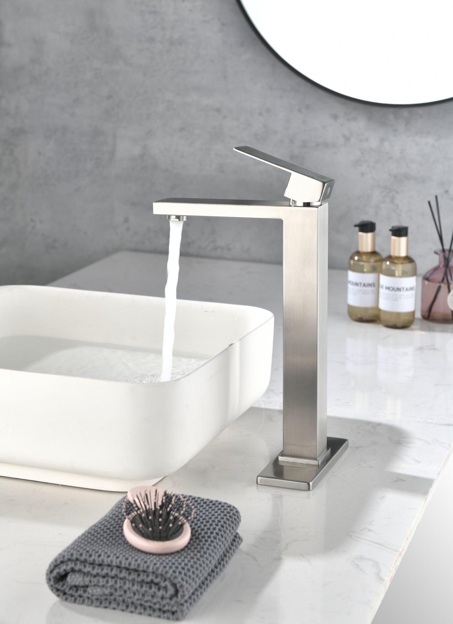 Modern Brushed Nickel Waterfall Spout Bathroom Faucet