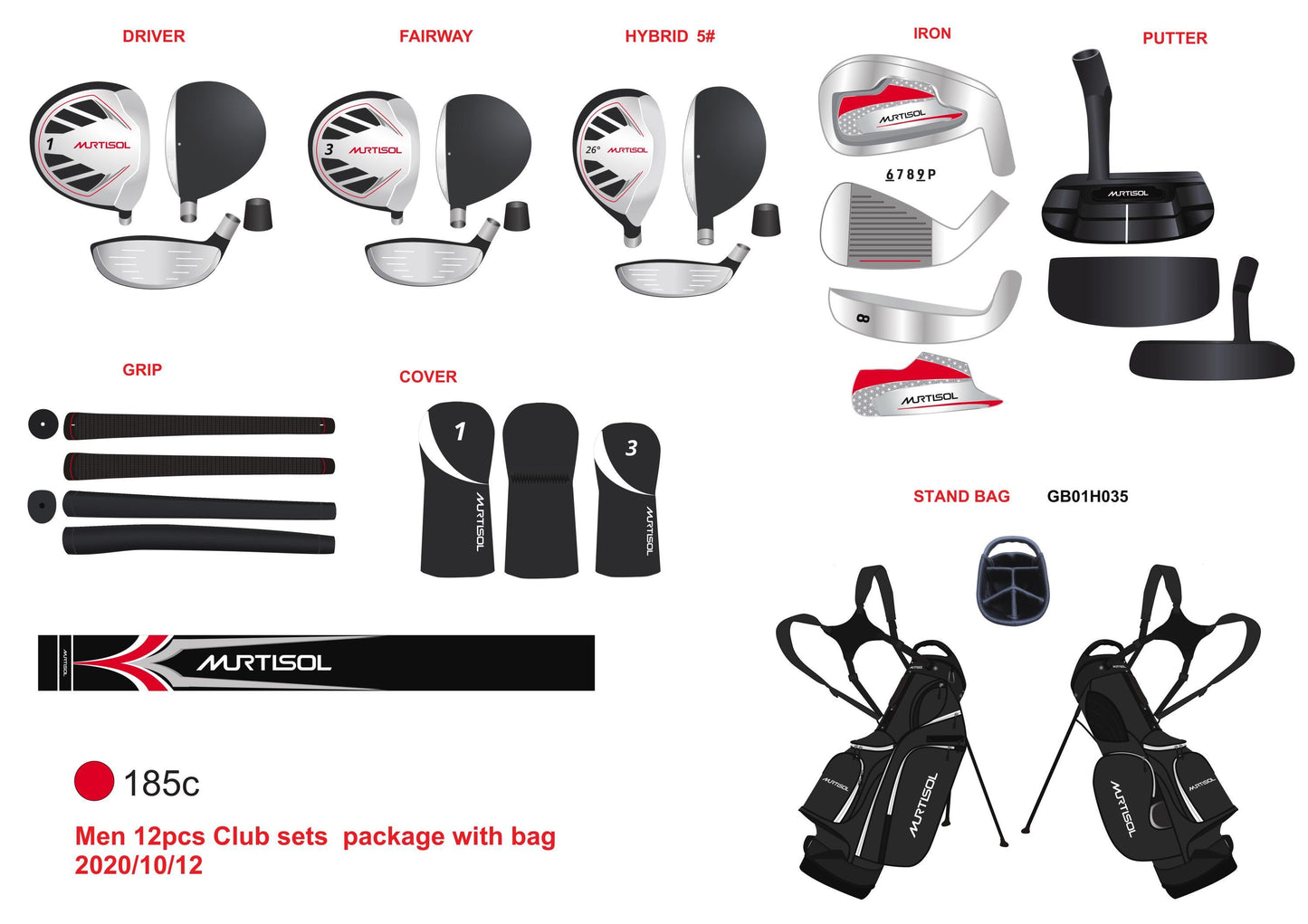 Men's RH 12-Piece Golf Club Set in Black and Red