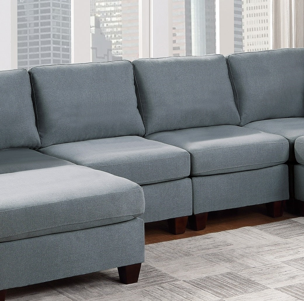 6-Piece Modular U-Shaped Sectional Living Room Set in Grey Linen Fabric with Multiple Configurations