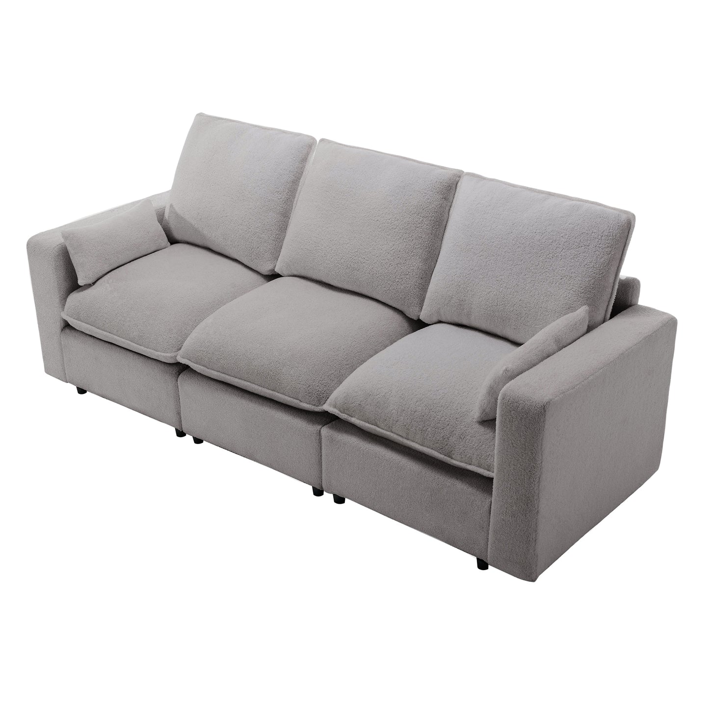 U_STYLE 3 Seat Sofa with Removable Back and Seat Cushions and 2 pillows,Teddy Fabric Couch for Living Room, Office, Apartment