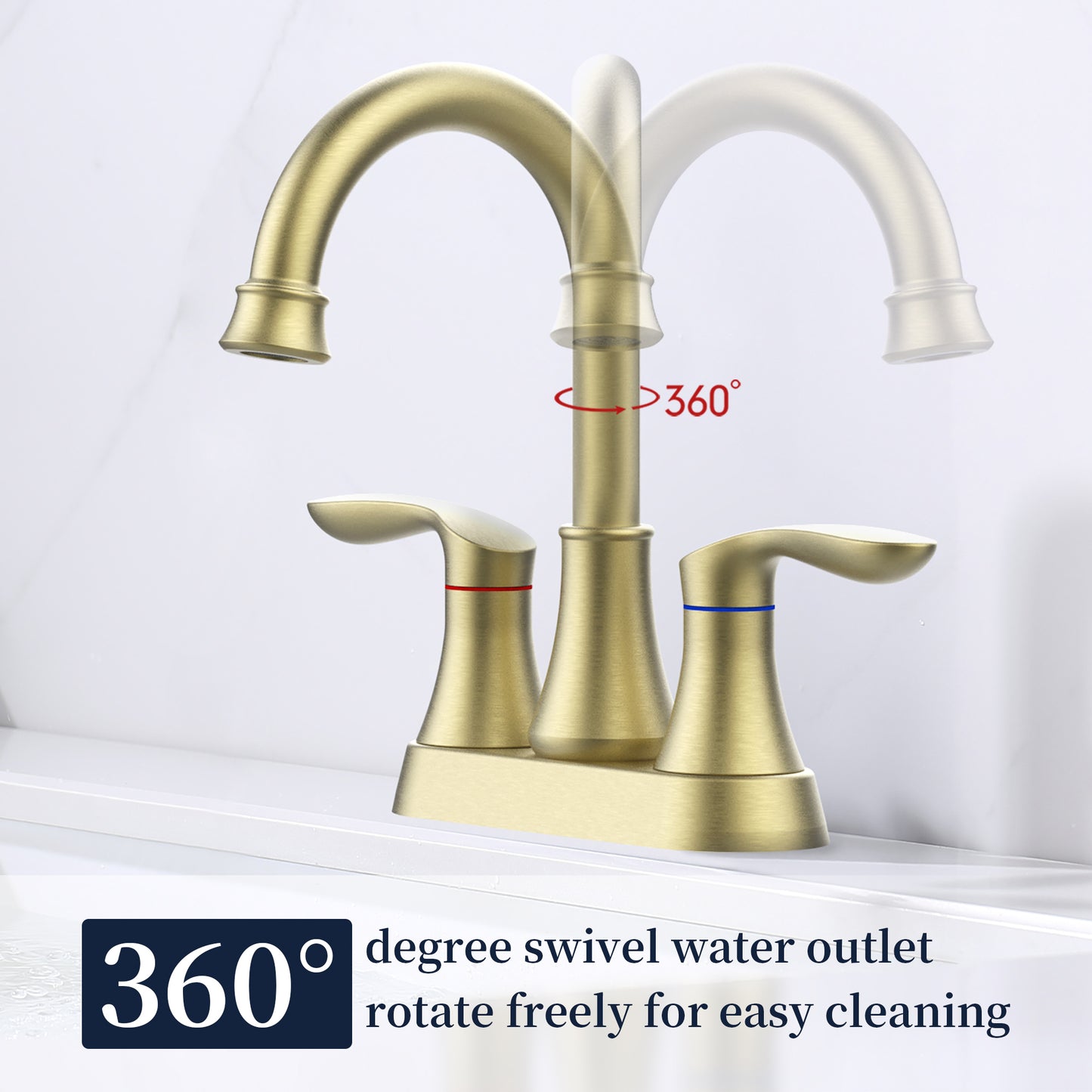 Luxurious Brushed Gold Bathroom Sink Faucet with High Performance Handles