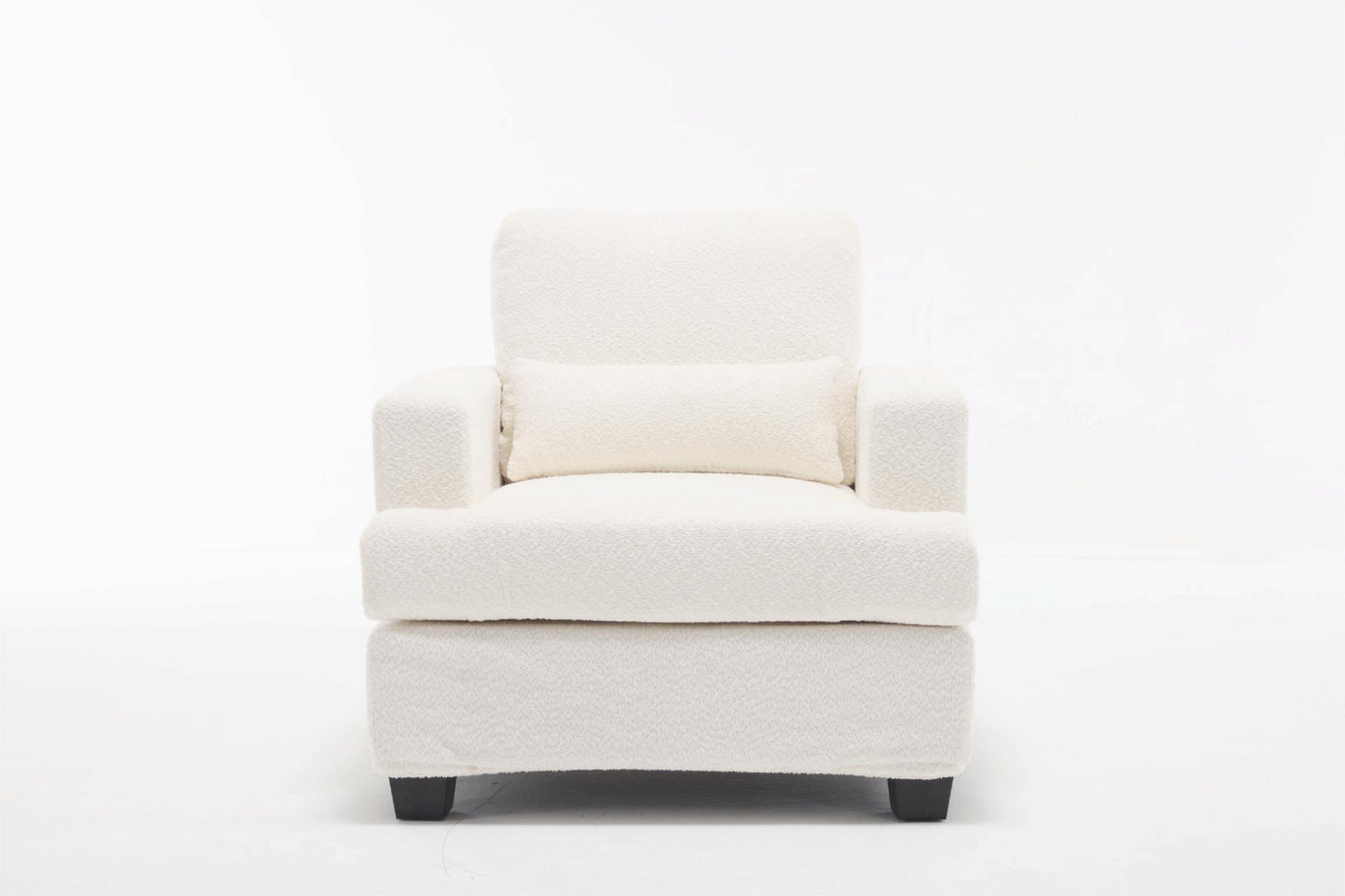 Contemporary 37 Modern Chair with Square Armrest, Removable Back Cushion, and Waist Pillow (White & Gray Fabric)