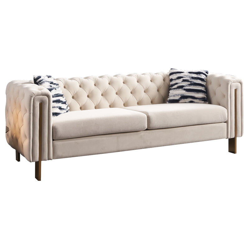 Chesterfield Modern Tufted Velvet Living Room Sofa, 84.25''W Couch,Cream