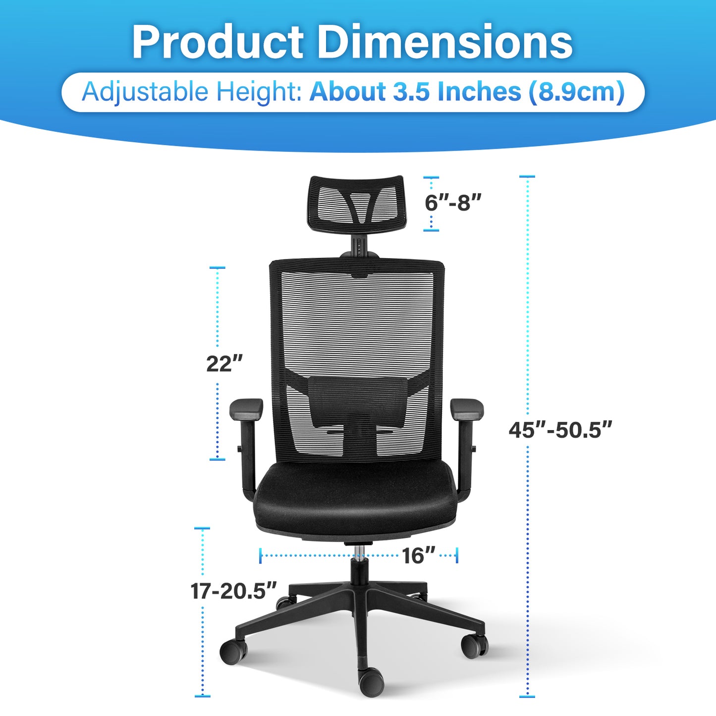 Office Ergonomic Mesh Computer Chair with Wheels & Arms & Lumbar Support, 02B, Black-Pro