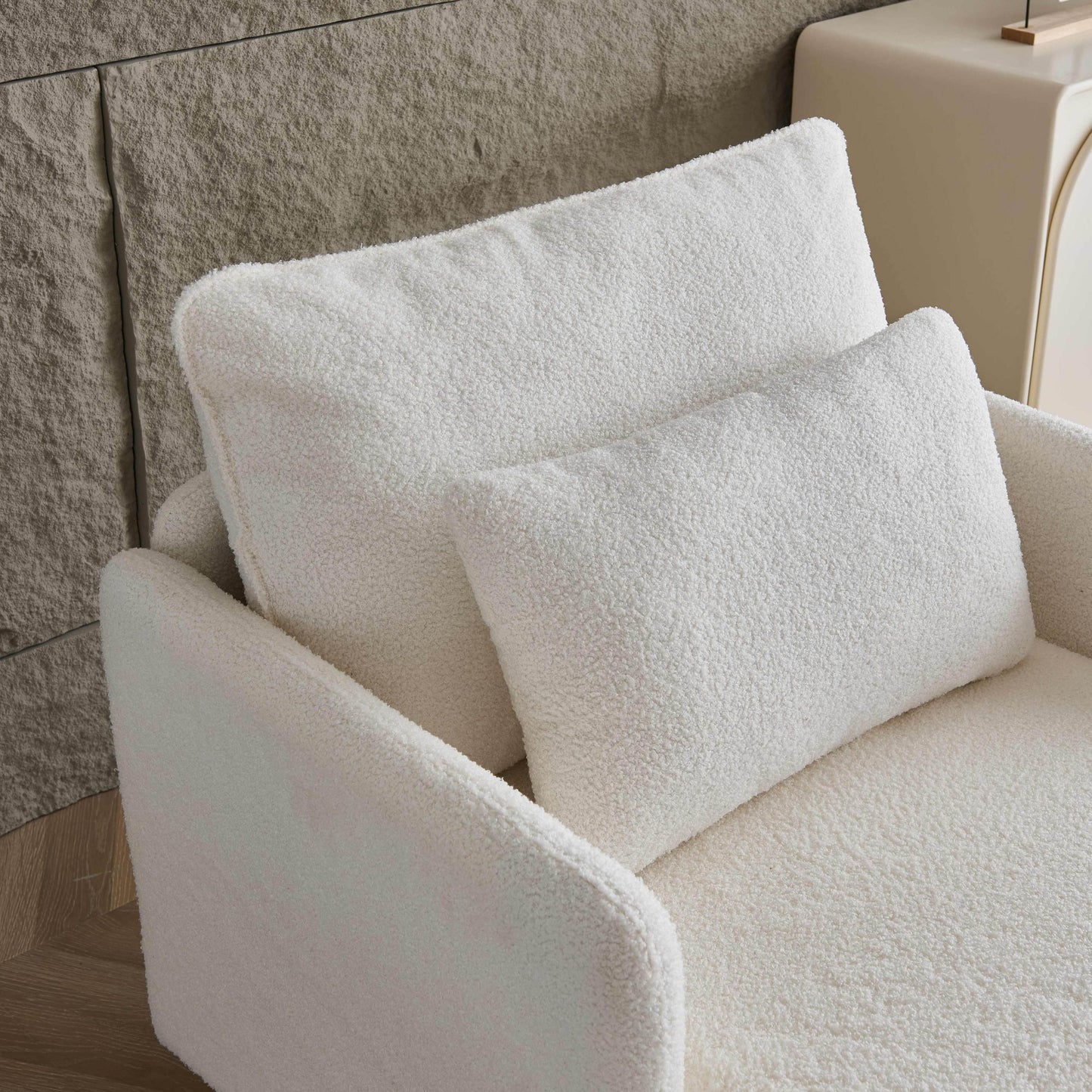 Modern Accent Chair, Sherpa Upholstered Cozy Comfy Armchair, Furry Reading Chair with Slim Armrest, Fuzzy Single Club Sofa Chairs for Living room Bedroom Waiting room Office Ivory