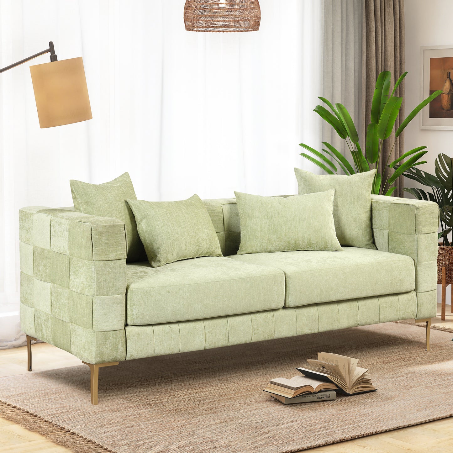 Sleek 80.5 Modern Upholstered Sofa with Golden Metal Legs