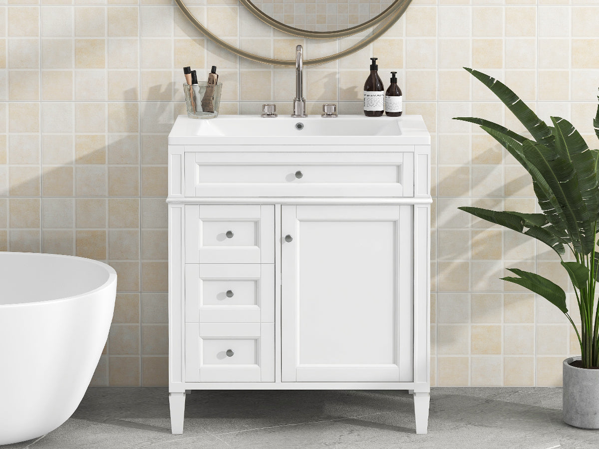 30'' Bathroom Vanity with Top Sink, Modern Bathroom Storage Cabinet with 2 Drawers and a Tip-out Drawer, Single Sink Bathroom Vanity