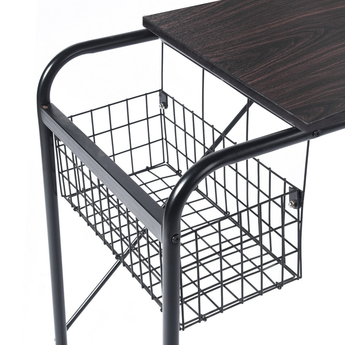 Compact Modern 31.5 Computer Desk with Wire Storage Basket - Walnut & Black