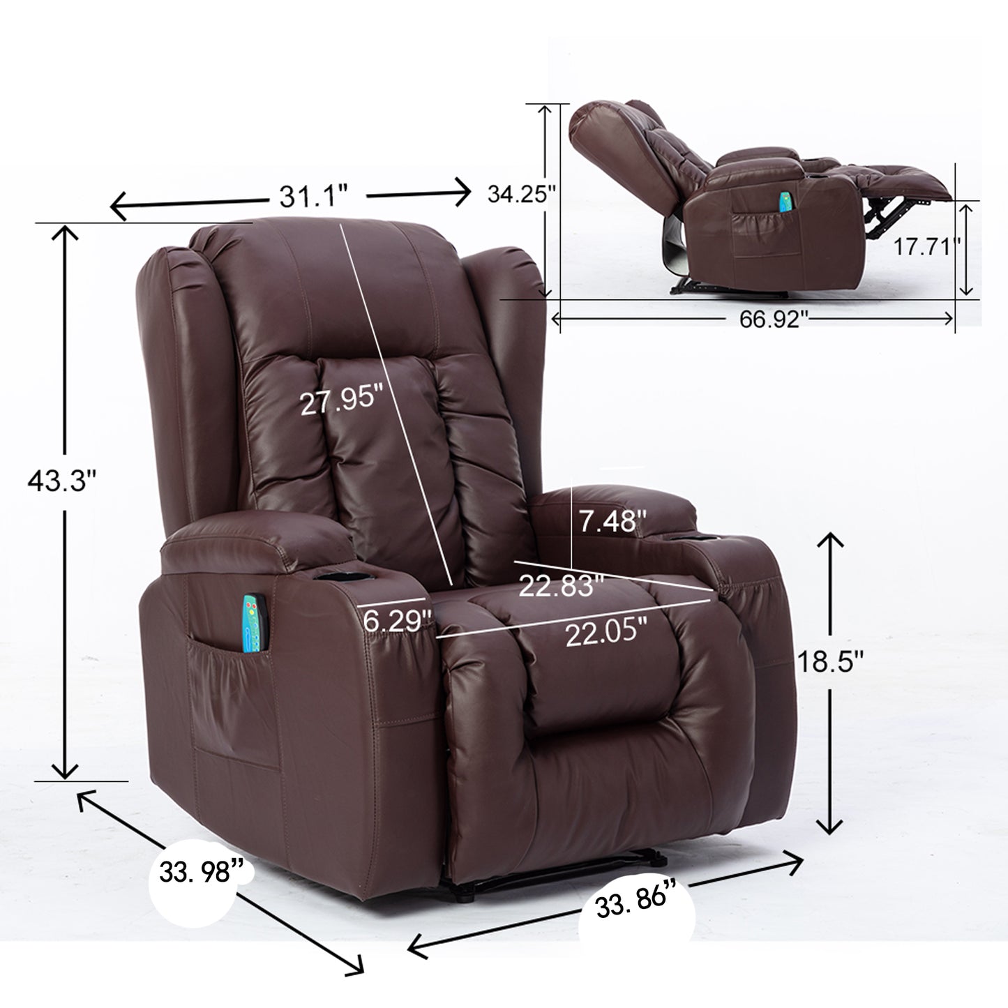 Ultimate Comfort Brown PU Recliner Chair with Eight-Point Massager and Heat Function