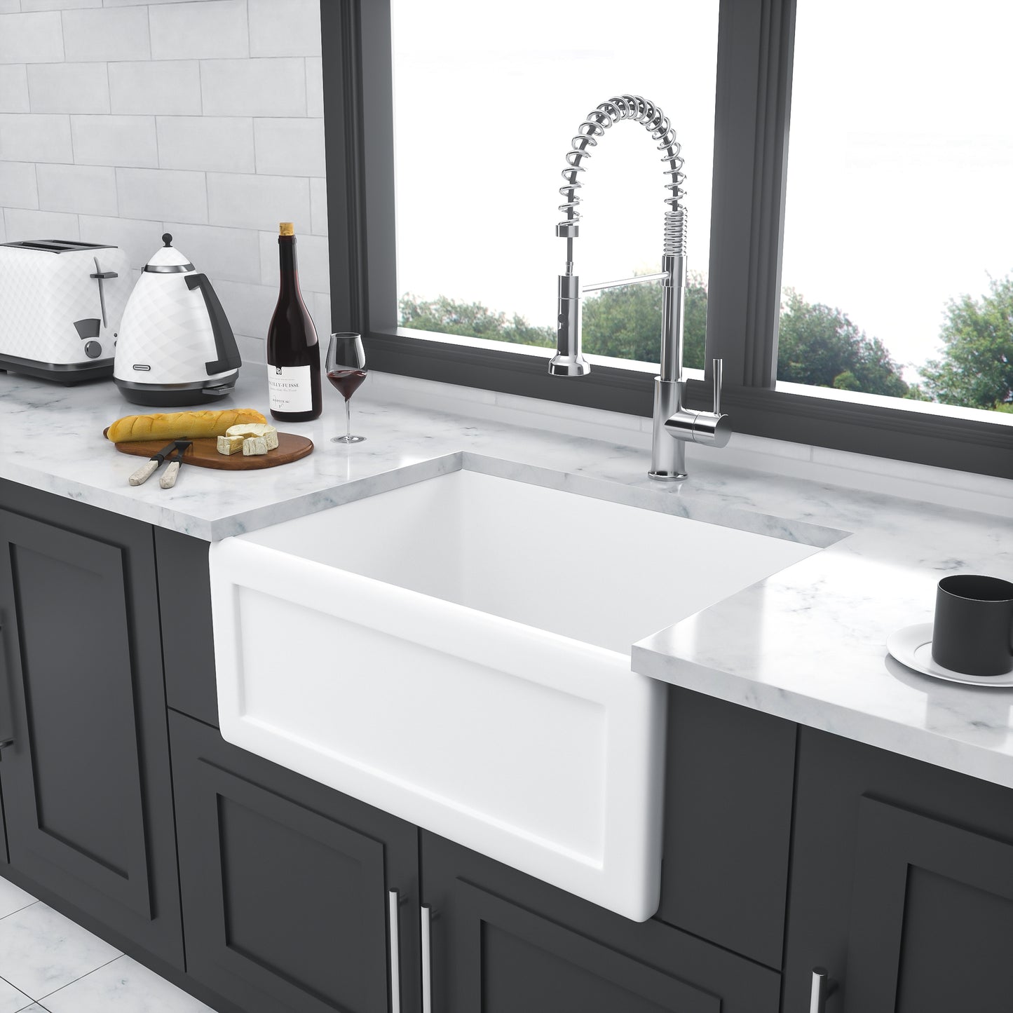 24-inch Reversible Ceramic Kitchen Sink with Superior Durability