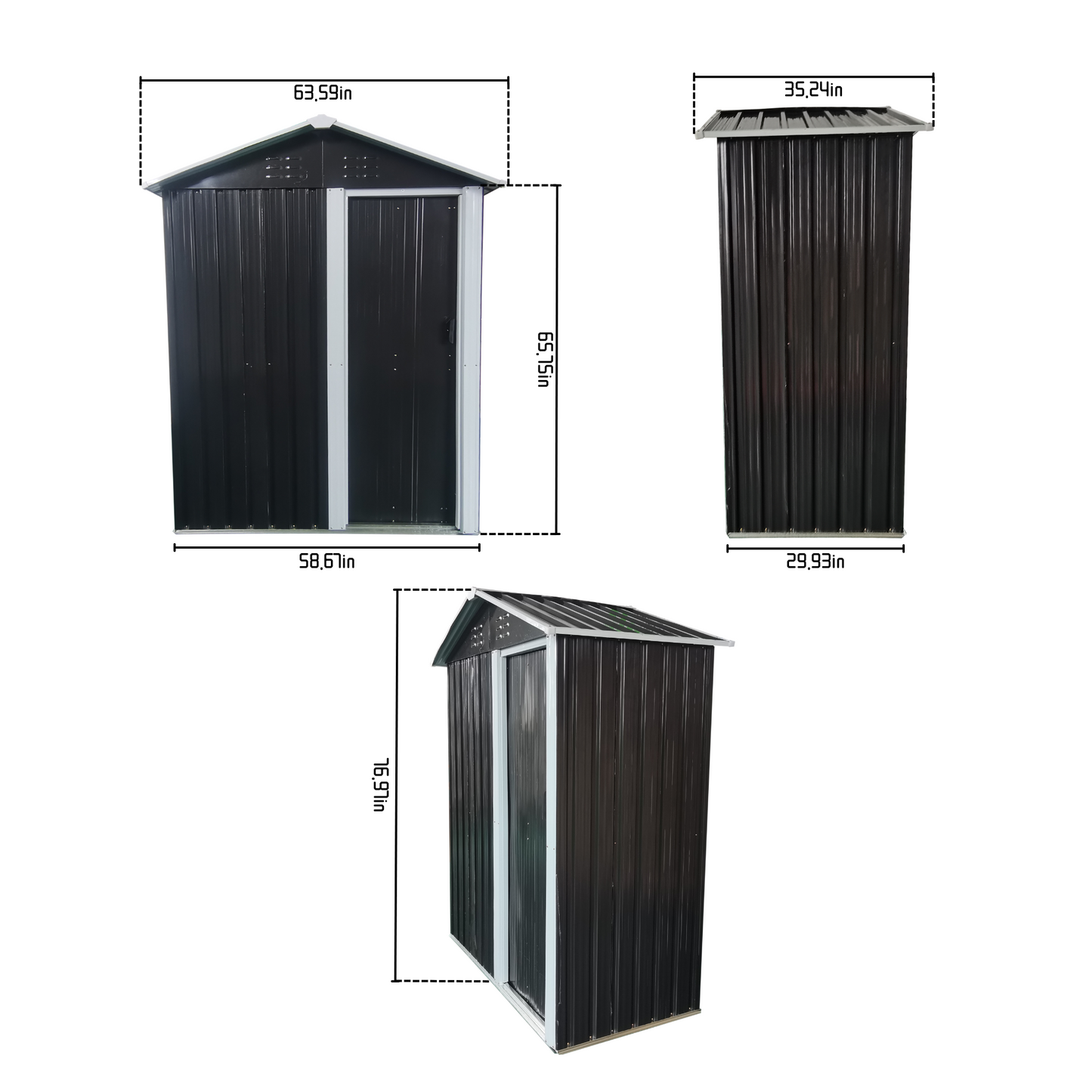 XWT009 Metal storage shed (3*5*6ft) outdoor black and white backyard storing tools