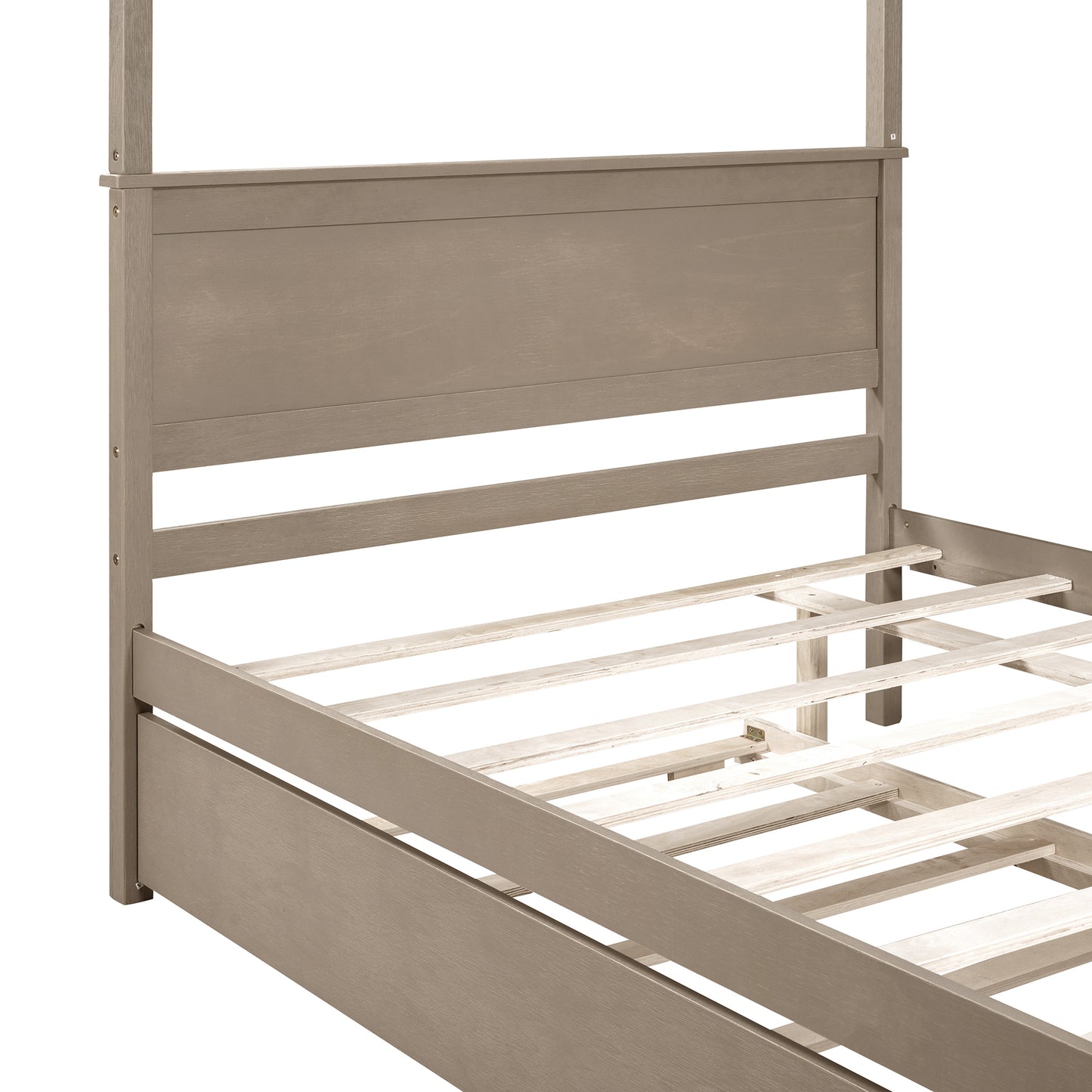 Wood Canopy Bed with Trundle Bed ,Full Size Canopy Platform bed With  Support Slats .No Box Spring Needed, Brushed  Light Brown