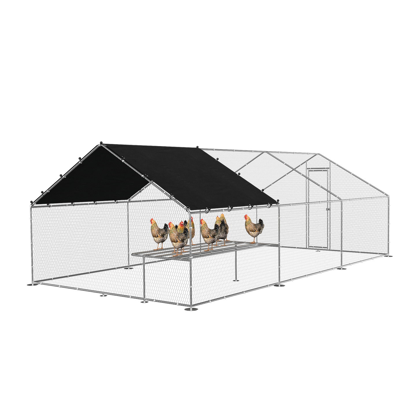 Large metal chicken coop, walk-in chicken coop, galvanized wire poultry chicken coop, rabbit duck coop with waterproof and UV protection cover for outdoor, backyard and farm. 9.8' W x 19.7' D x 6.6' H