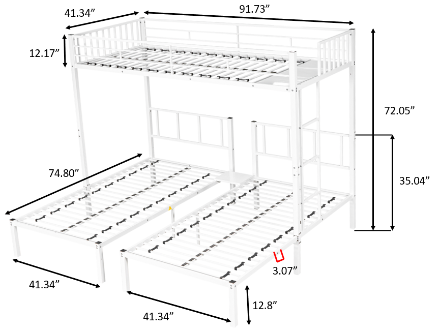 Versatile Steel Triple Bunk Bed with Noise-Reducing Design