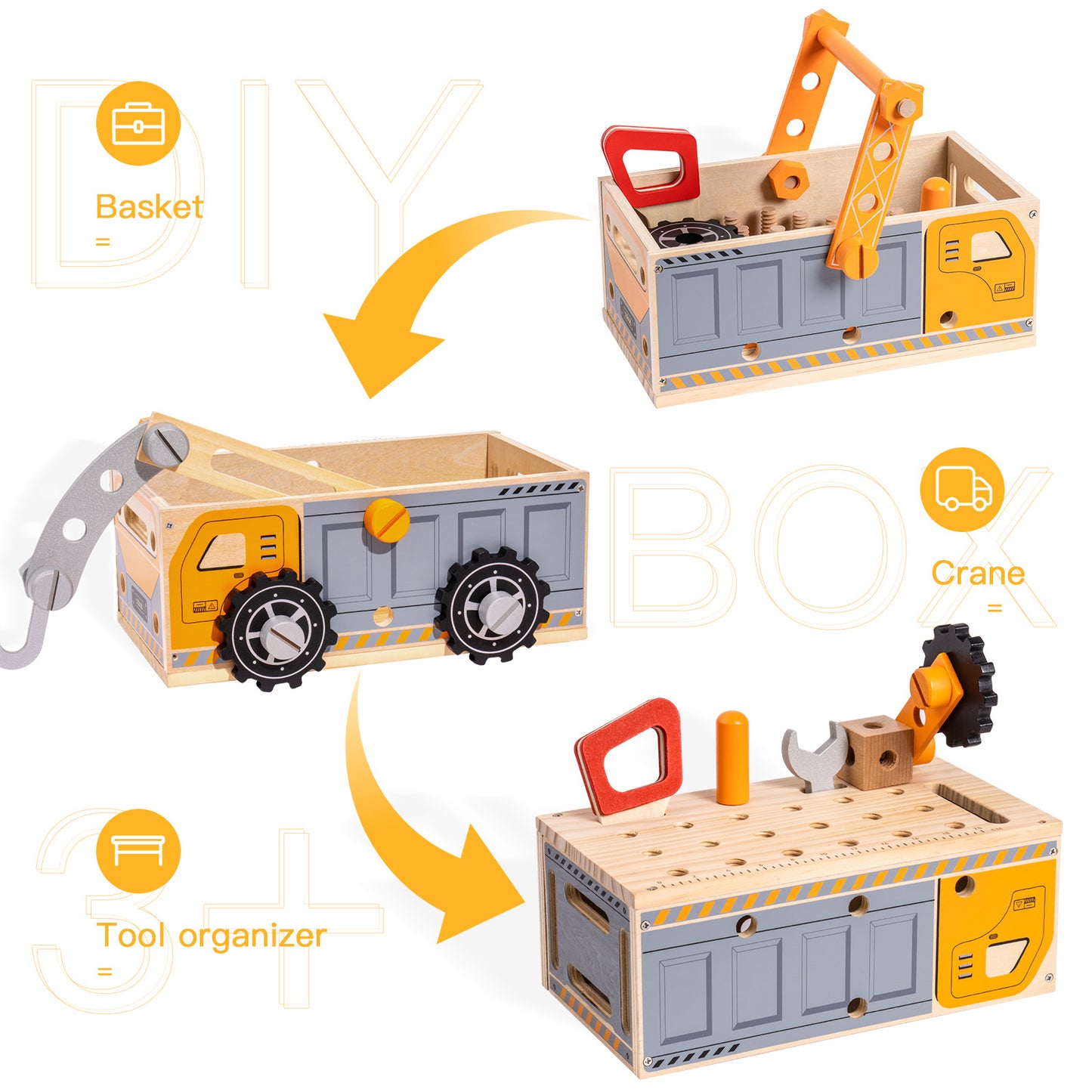 Wooden Toy Car Construction Tool Set and Workbench for Toddlers Boys Girls