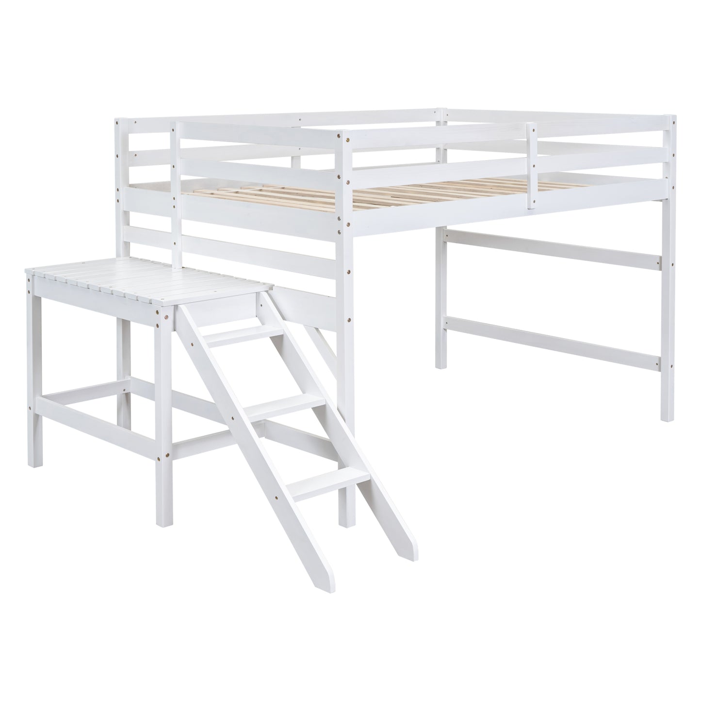 Full Loft Bed with Platform,ladder,White