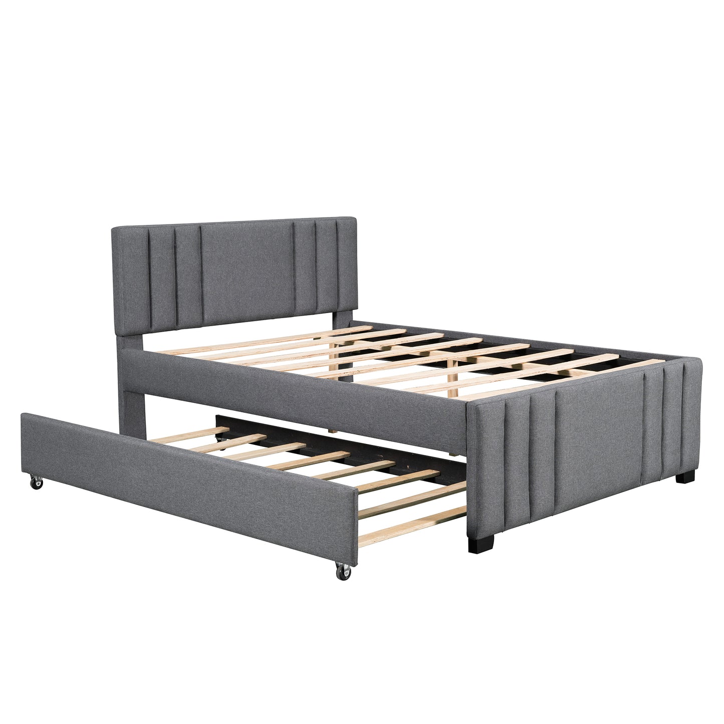 Full Upholstered Platform Bed with Trundle,Grey