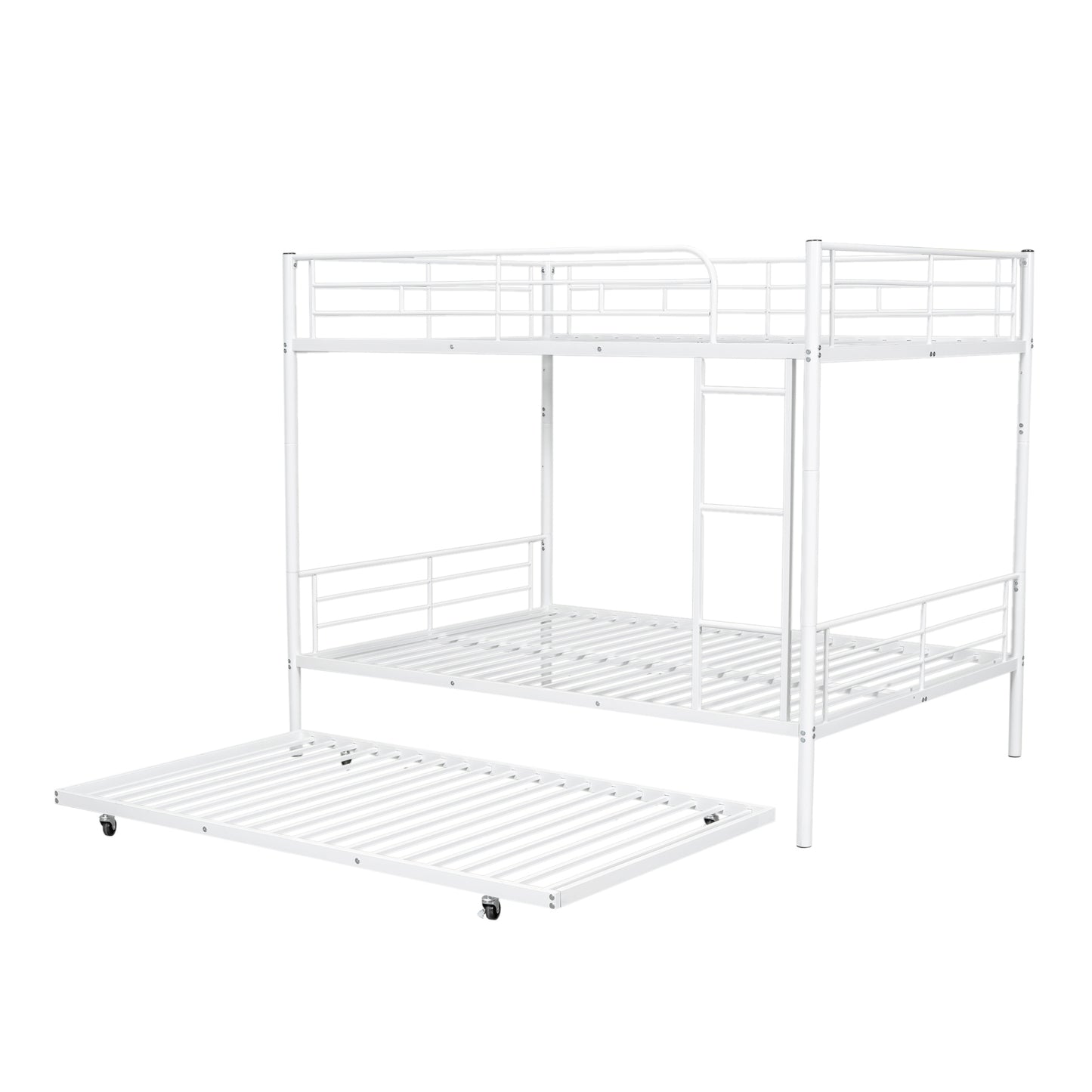 Contemporary White Full Metal Bunk Bed with Trundle