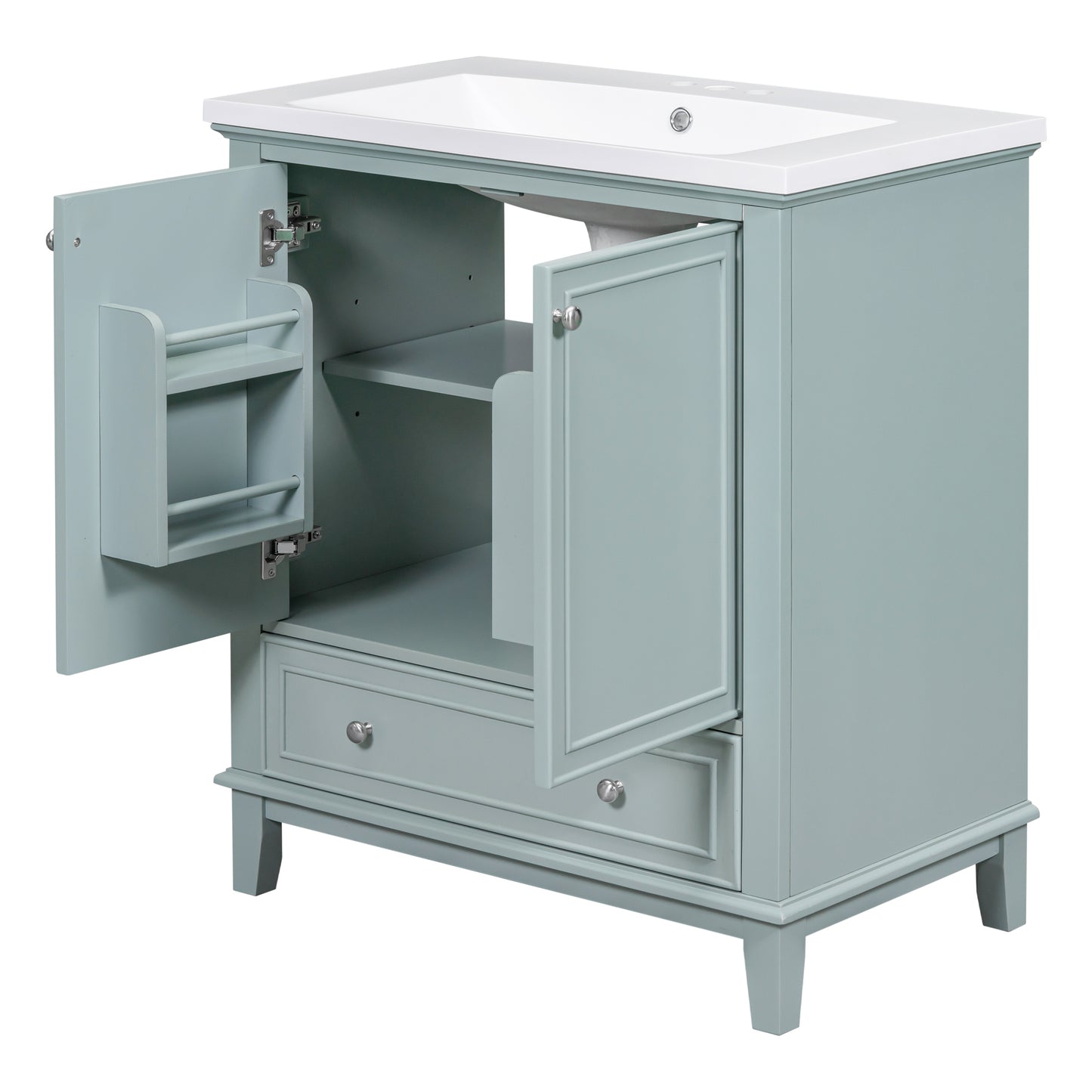 30" Bathroom Vanity with Sink Combo, Multi-functional Bathroom Cabinet with Doors and Drawer, Solid Frame and MDF Board, Green