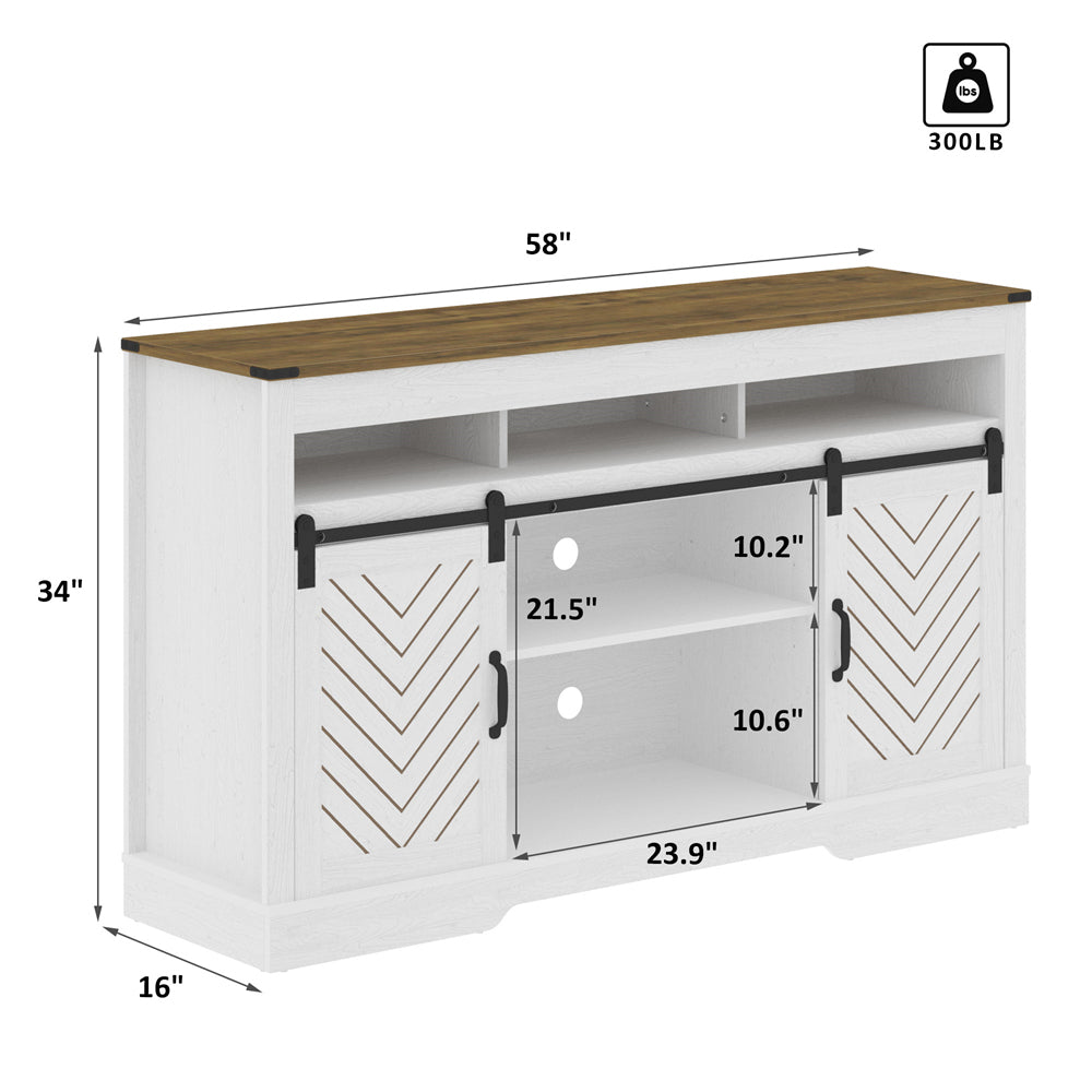 Modern Farmhouse TV Stand Sideboard in White Wood with Adjustable Shelves