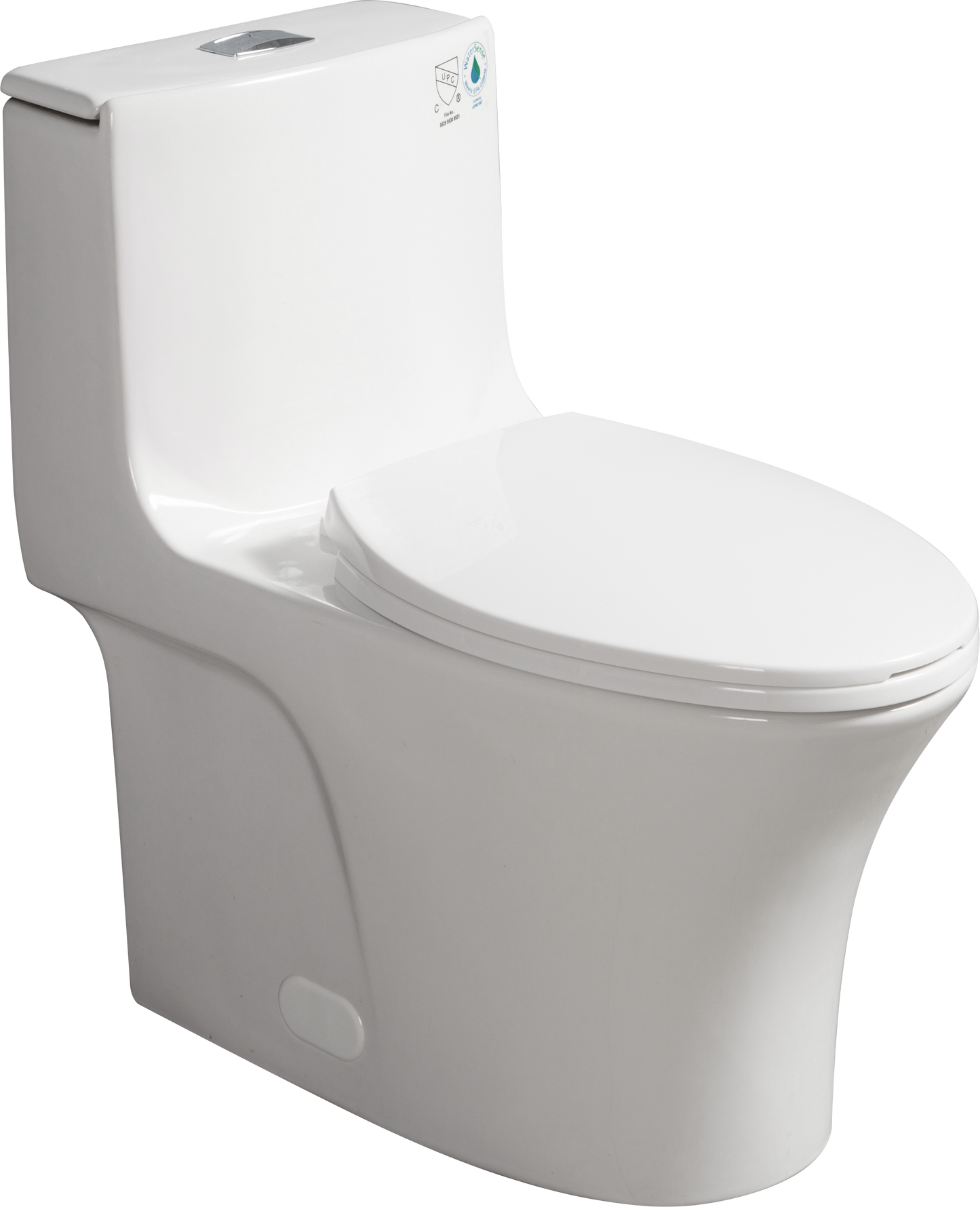 15 1/8 Inch 1.1/1.6 GPF Dual Flush 1-Piece Elongated Toilet with Soft-Close Seat - Gloss White  23T02-GW