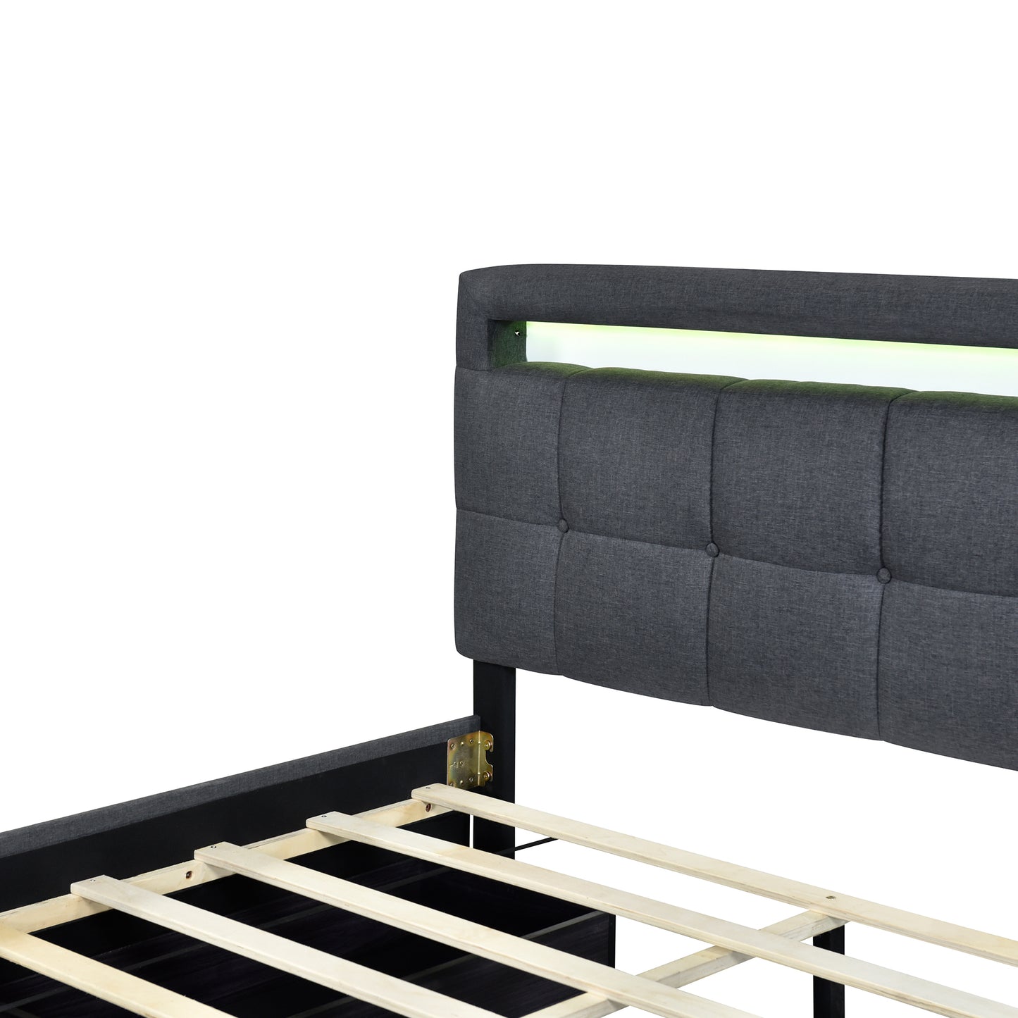 Queen Size Upholstered Platform Bed with LED Frame and 4 Drawers, Linen Fabric, Gray