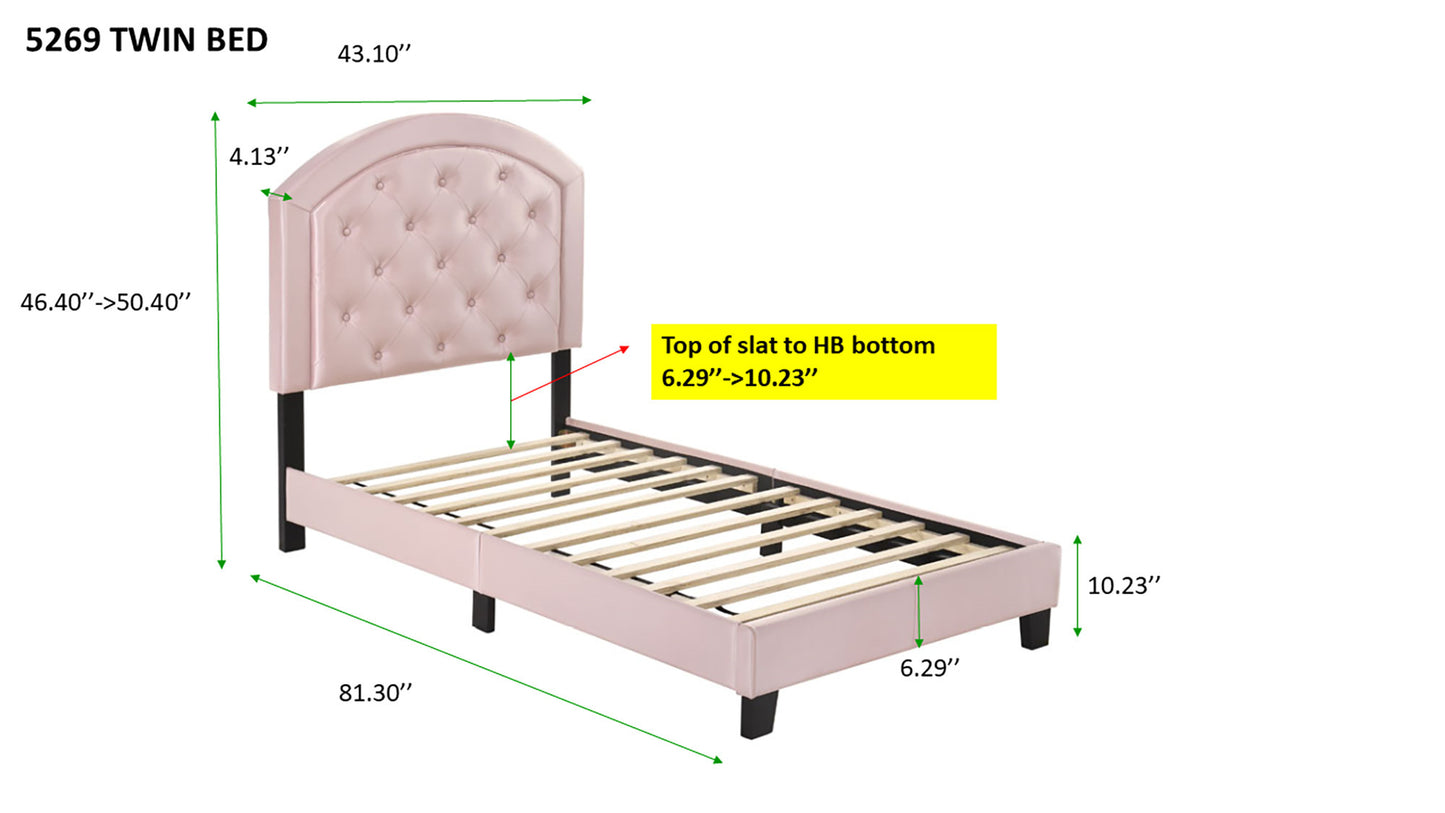 1pc Upholstered Platform Bed with Adjustable Headboard Twin Size Bed Silver Fabric