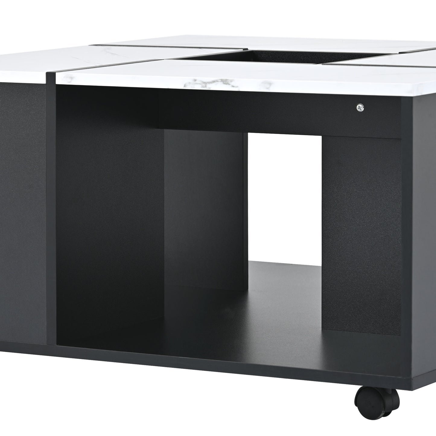 Luxurious Marble Design Coffee Table with Convenient Mobility, Ample Storage, and Modern Appeal