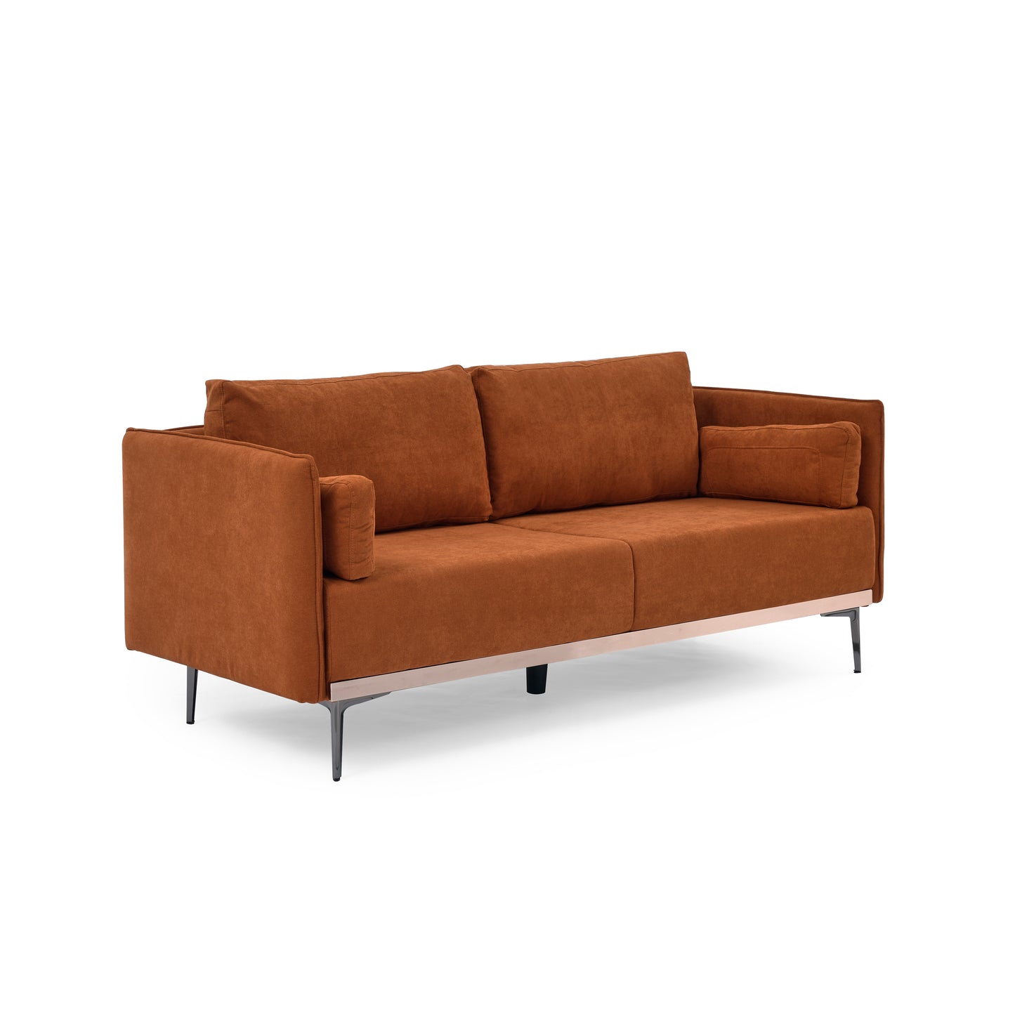 Modern Sofa 3-Seat Couch with Stainless Steel Trim and Metal Legs for Living Room, Orange