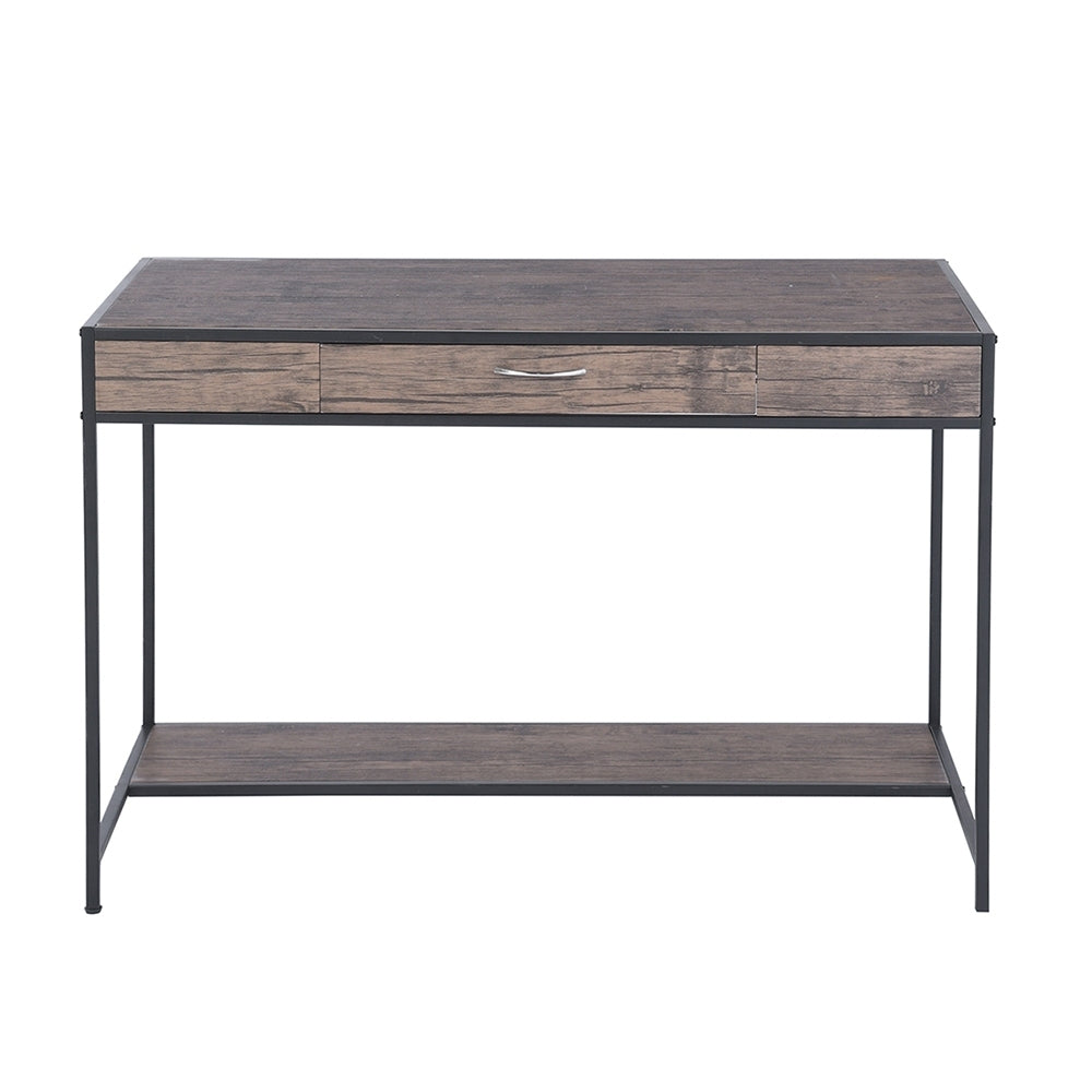 43.3 Rustic Writing Desk with Drawer, Walnut & Black