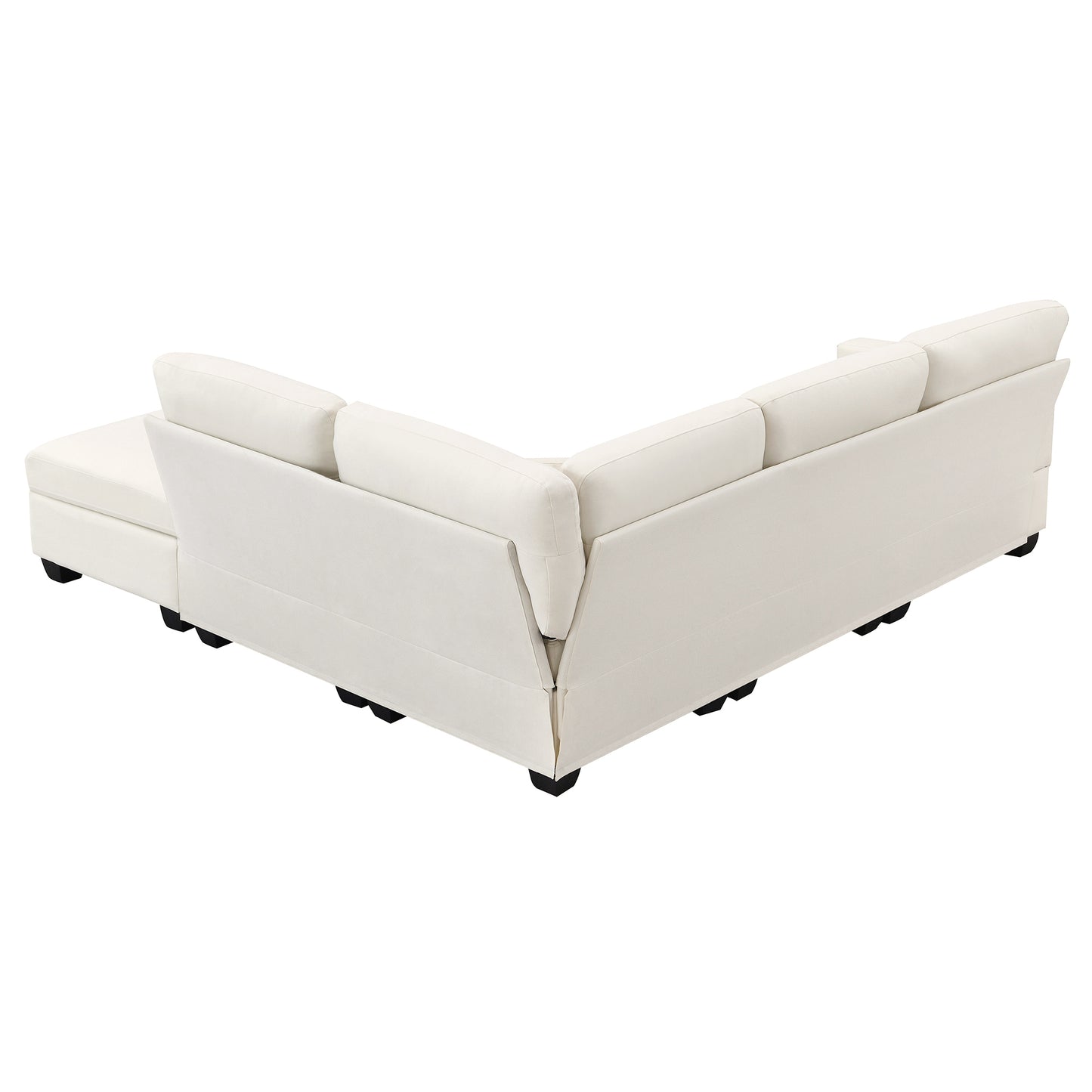 Contemporary 5-Seat L-Shaped Linen Sectional Sofa Set with Convertible Ottoman