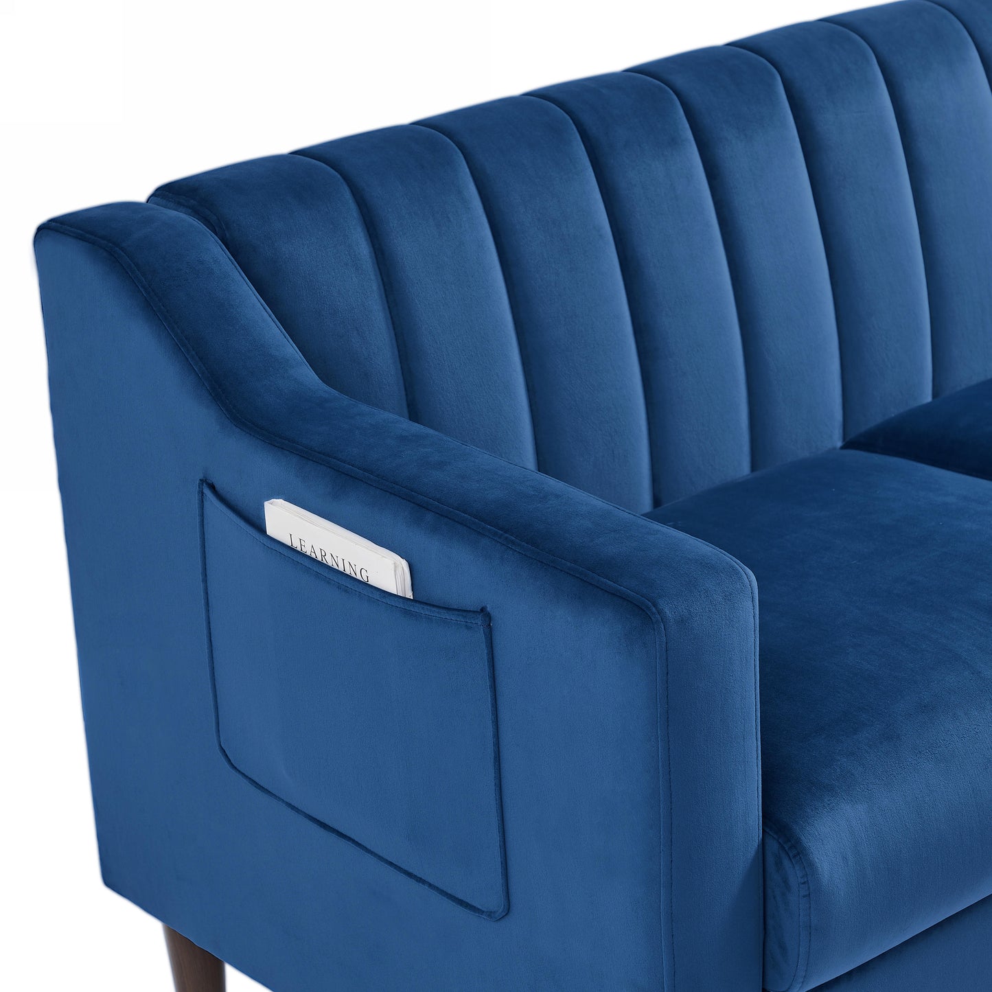 Modern Chesterfield sofa couch, Comfortable Upholstered sofa with Velvet Fabric and Wooden Frame and Wood Legs for Living Room/Bedroom/Office Blue --3 Seats