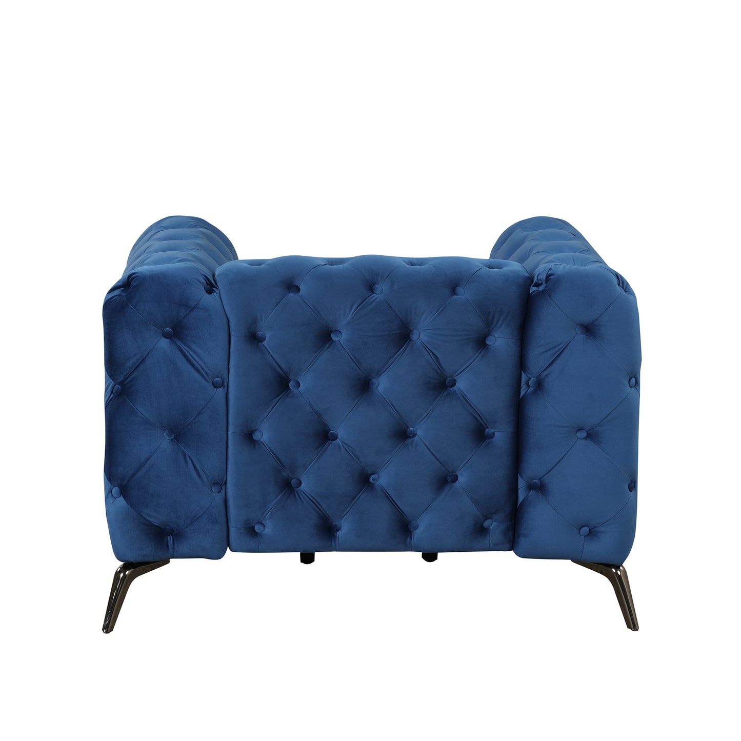 Elegant 40.5 Blue Velvet Upholstered Single Sofa with Button Tufted Back