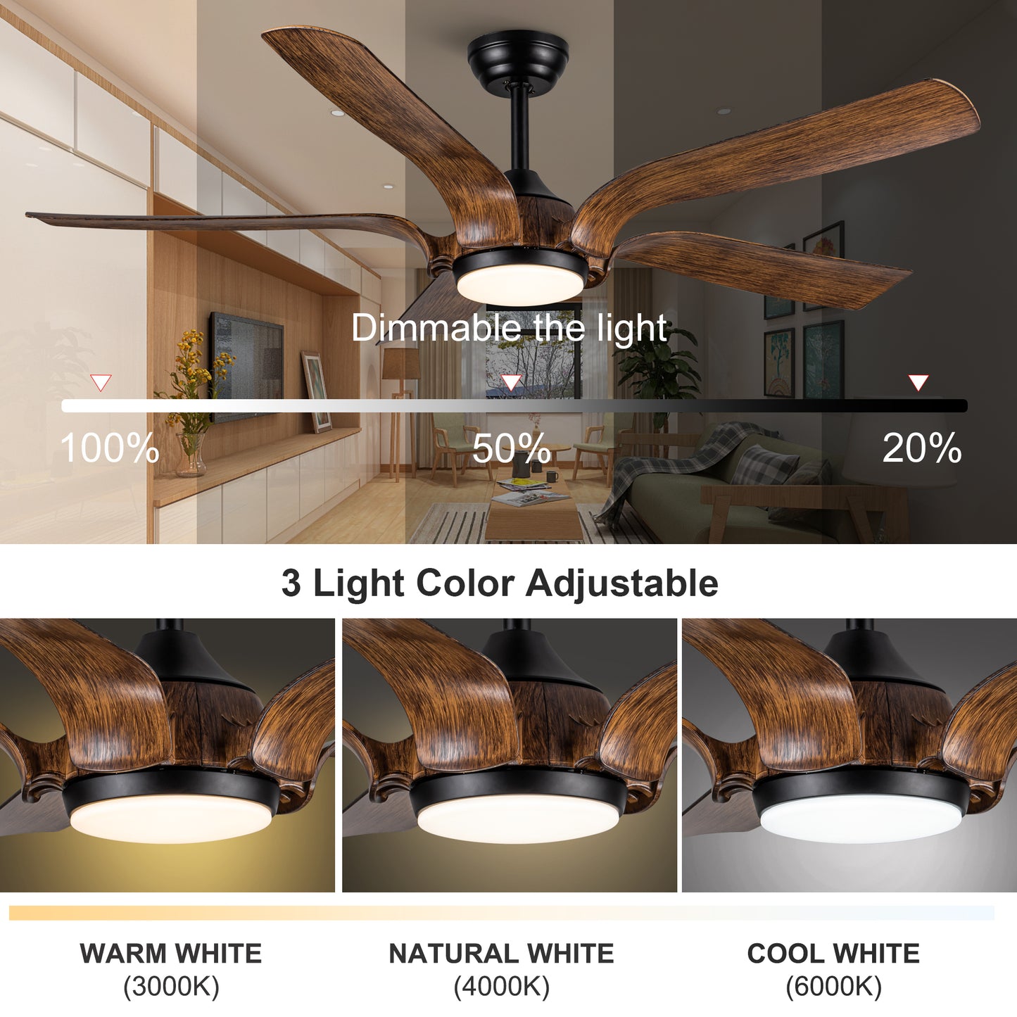 Rustic Antique Brown 56 Smart Ceiling Fan in Matte Black with LED Light Kit