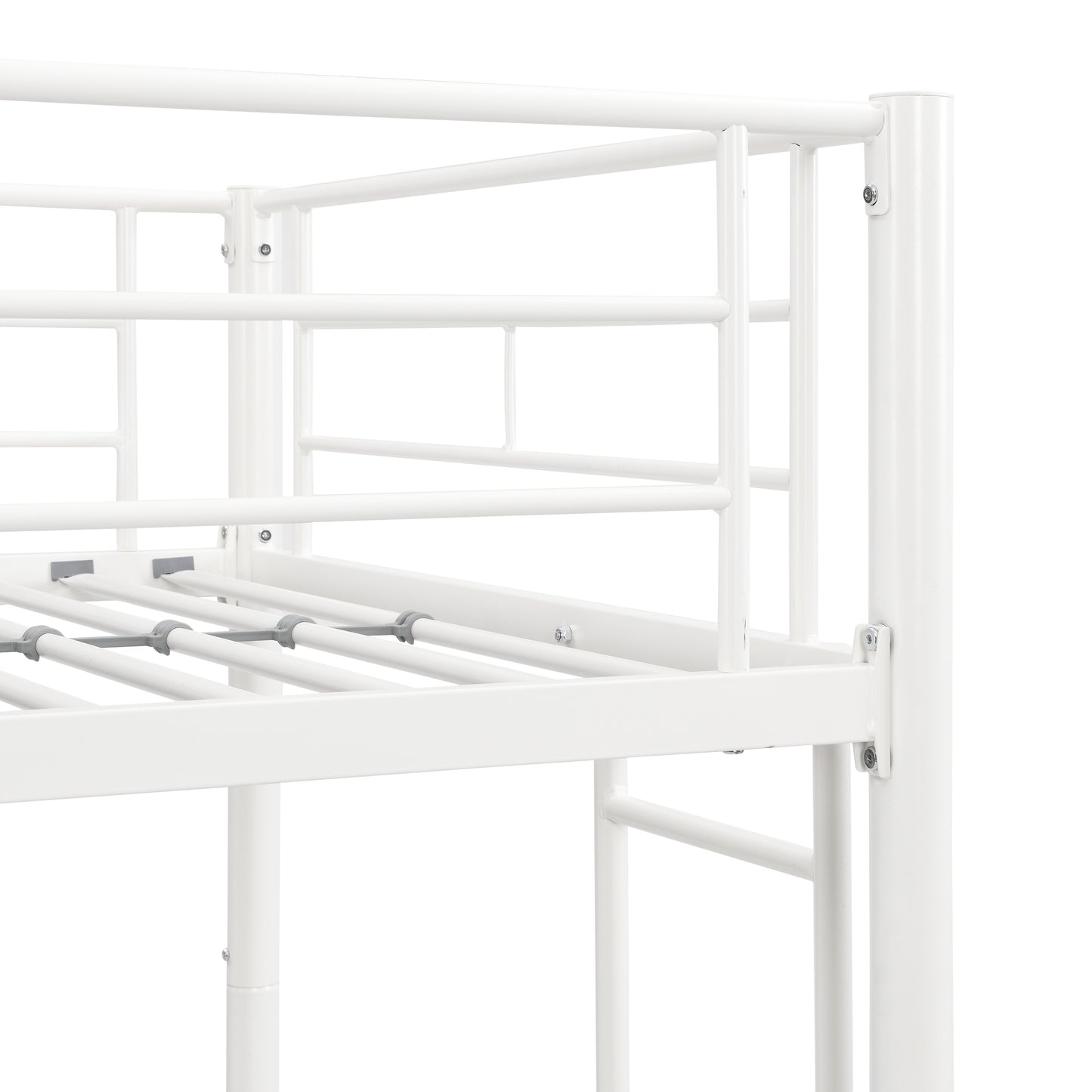 White Metal Convertible Twin Bunk Bed with Safety Guardrails and 2 Ladders