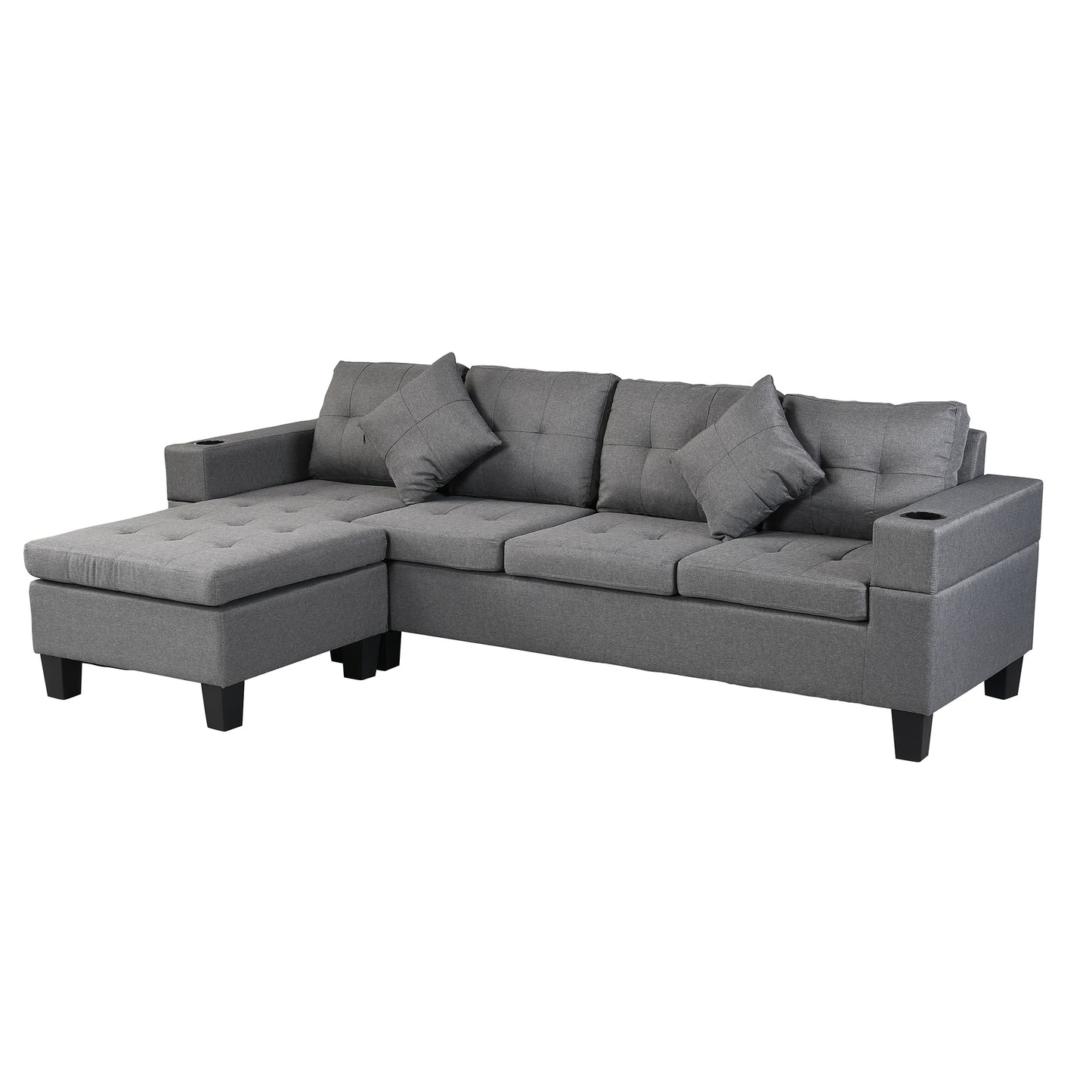 Sectional Sofa Set for Living Room with L Shape  Chaise Lounge ,cup holder and  Left or Right Hand Chaise  Modern 4 Seat