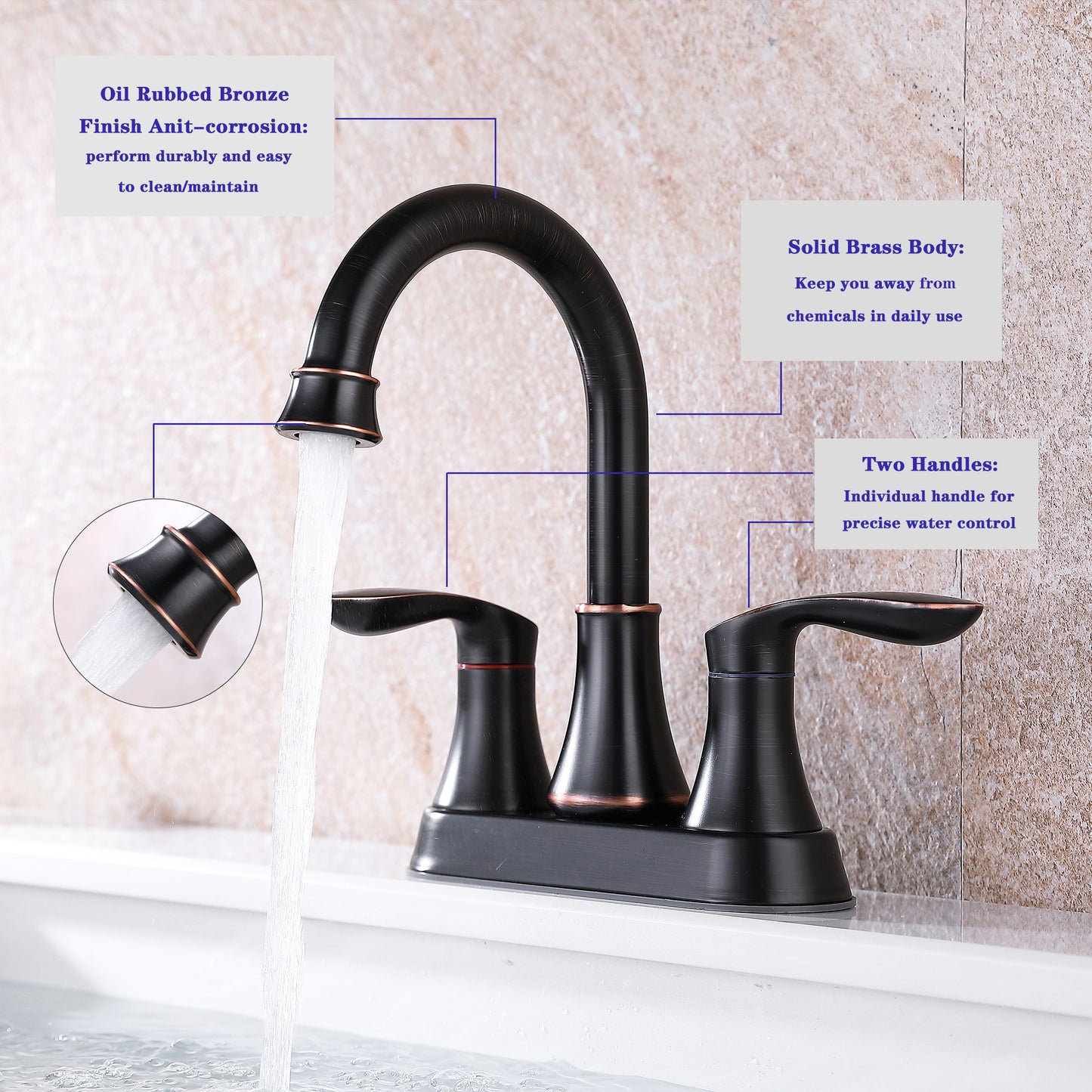 Elegant Oil Rubbed Bronze Bathroom Faucet with 2 Handles, Pop-Up Drain, and Supply Hoses