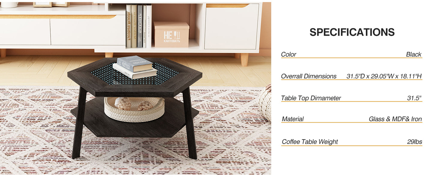 Modern Hexagonal LED Coffee Table with Bluetooth Speakers and Storage