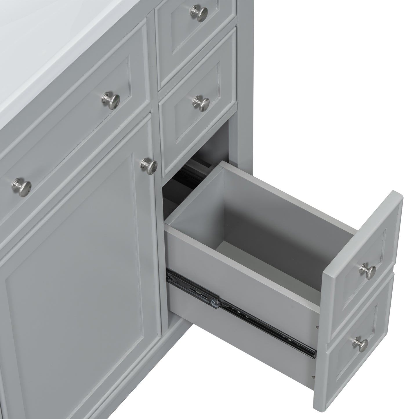 36" Bathroom Vanity with Sink Combo, One Cabinet and Six Drawers, Solid Wood and MDF Board, Grey