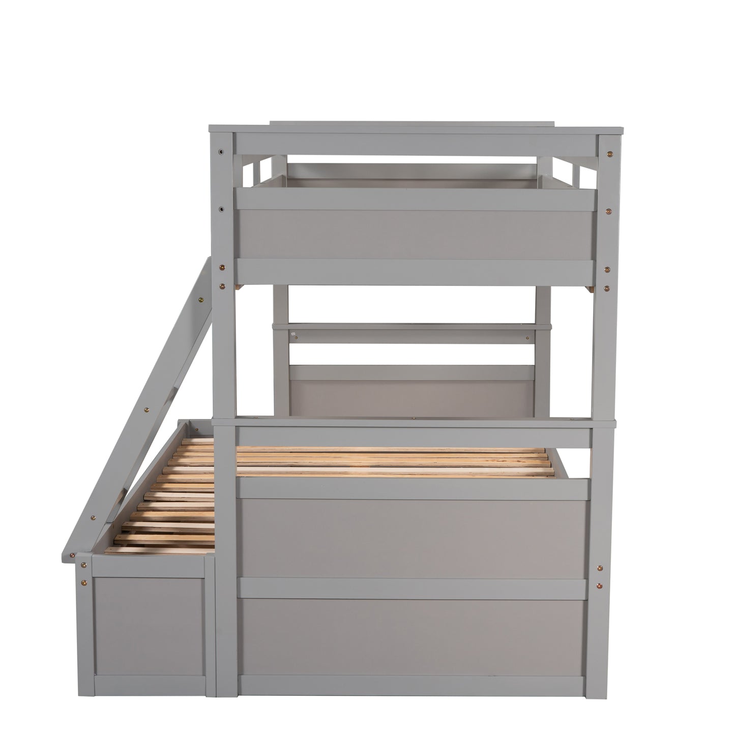 Gray Bunk Bed with Under-Bed Storage and Twin-Full Configuration