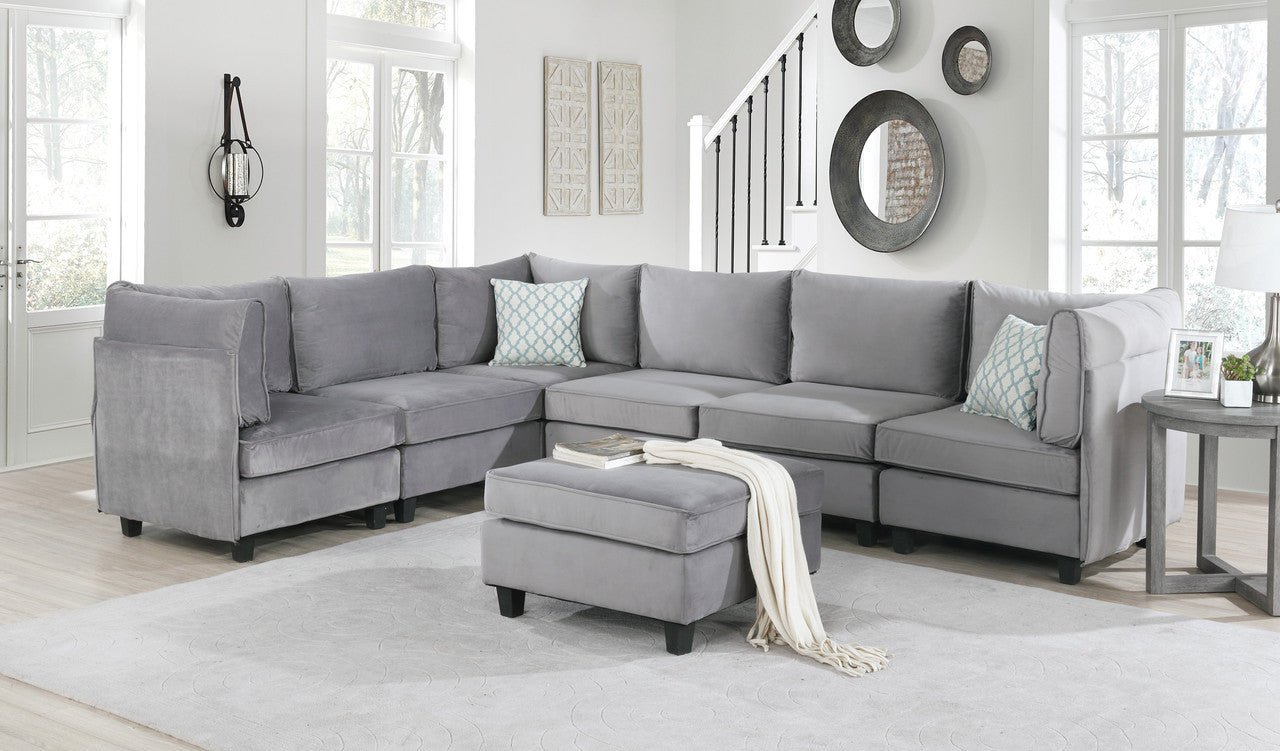 Simona Gray Velvet 7-Piece Modular Sectional Sofa