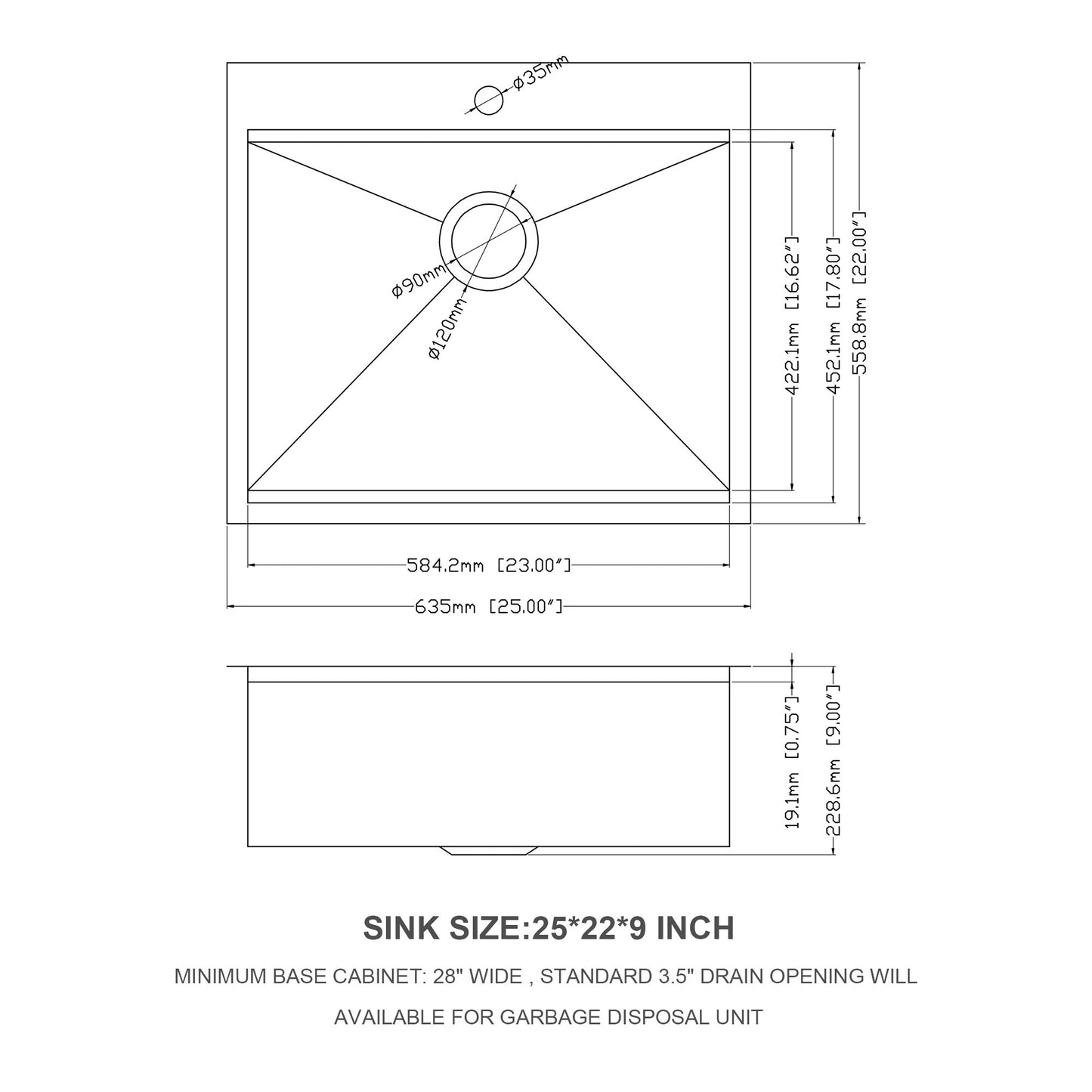 25 Drop-in Stainless Steel Workstation Kitchen Sink