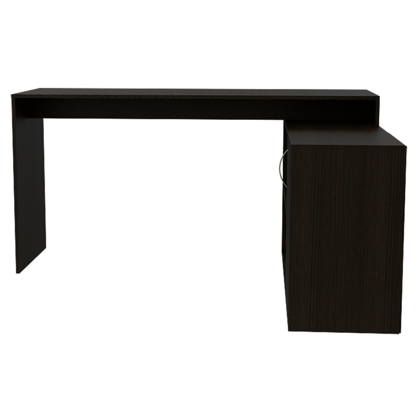 Executive Wengue L-Shaped Office Desk with Drawer and Shelves