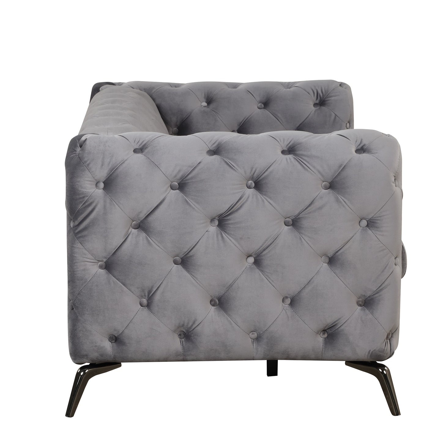 63-Inch Gray Velvet Loveseat Sofa with Button Tufted Back and Metal Legs