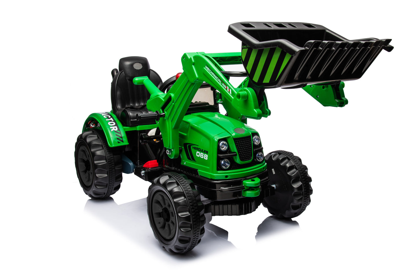 Kids Ride on Excavator, 12V Battery Powered Construction Vehicles for Kids, Front Loader with Horn, 2 Speeds, Forward/Backward, Safety Belt,Treaded Wheels, Digger, Green Ride on Car