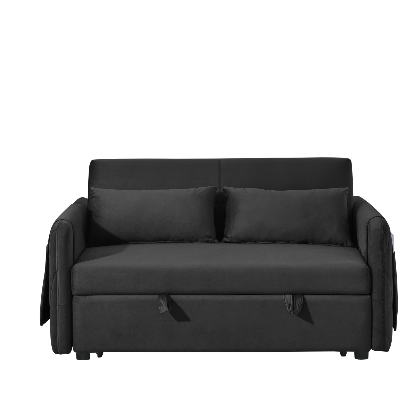 55 Modern Velvet Convertible Sofa Bed with Adjustable Backrest and Detachable Arm Pockets