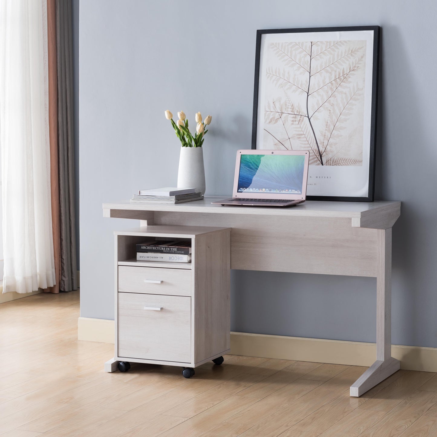 Elegant White Oak Desk with I-Shaped Legs