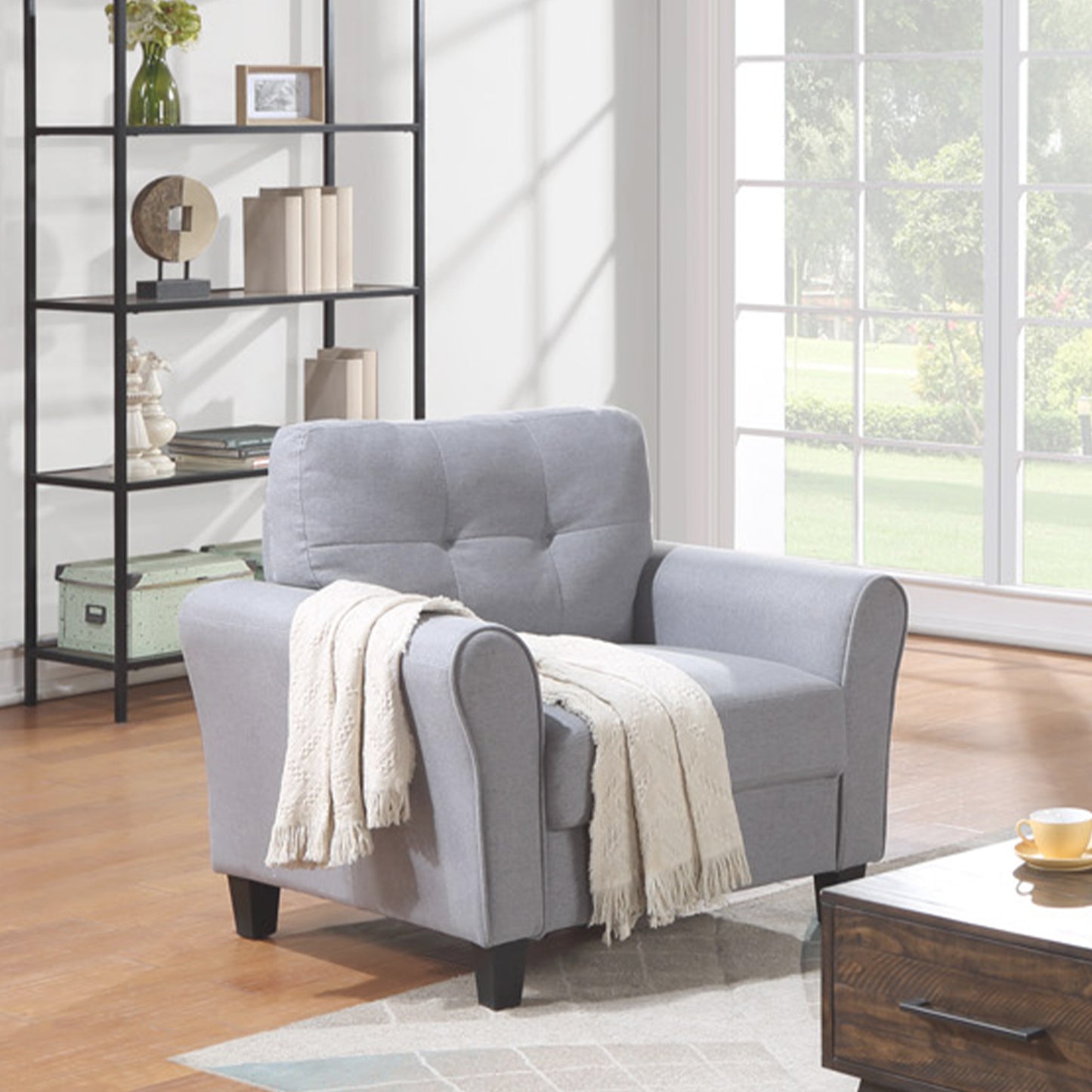 Modern Living Room Sofa Set Linen Upholstered Couch Furniture for Home or Office ,Light Grey-Blue,(1+2 Seat)